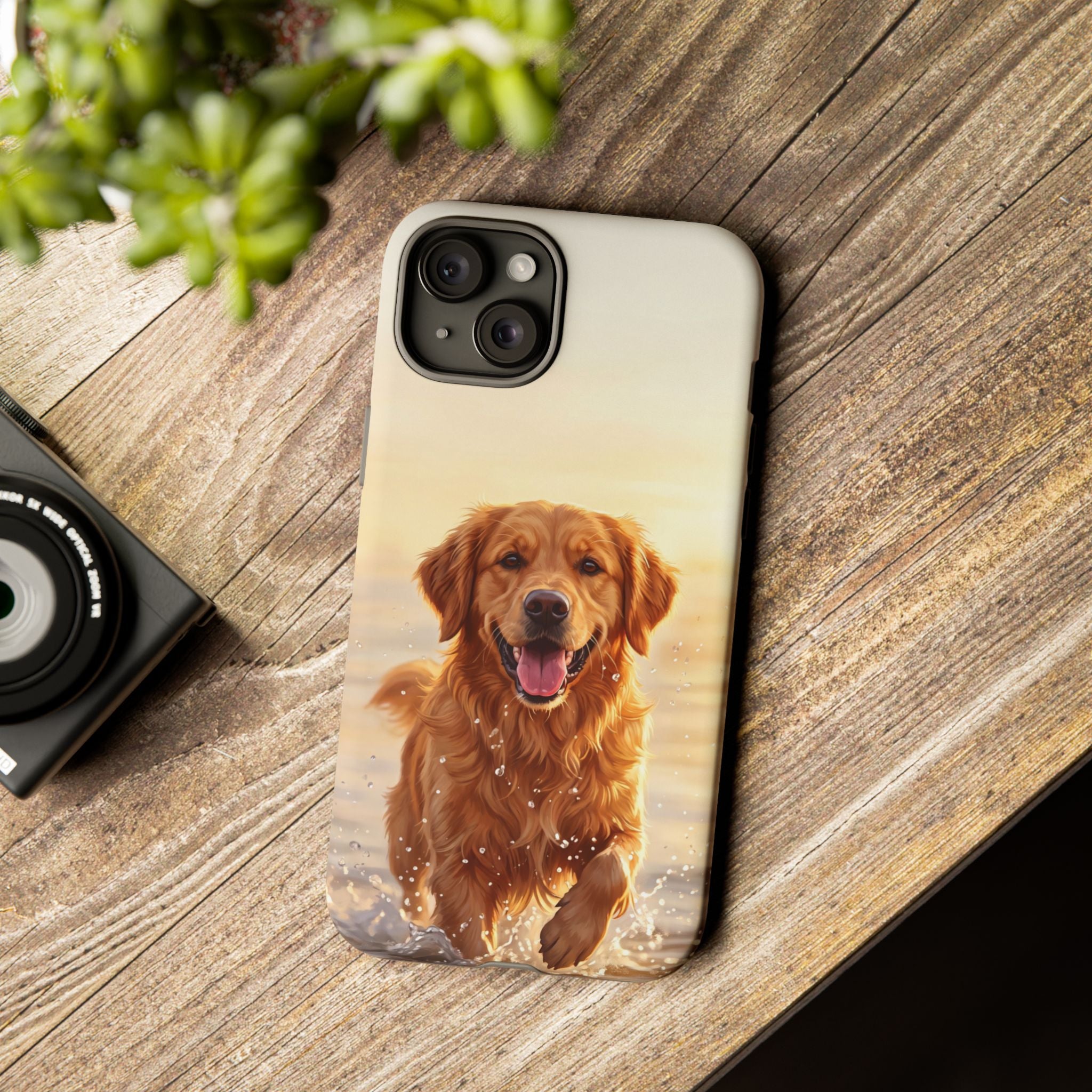 Golden Retriever Splashing in Water Phone Case | Joyful Dog at Golden Hour | iPhone & Samsung