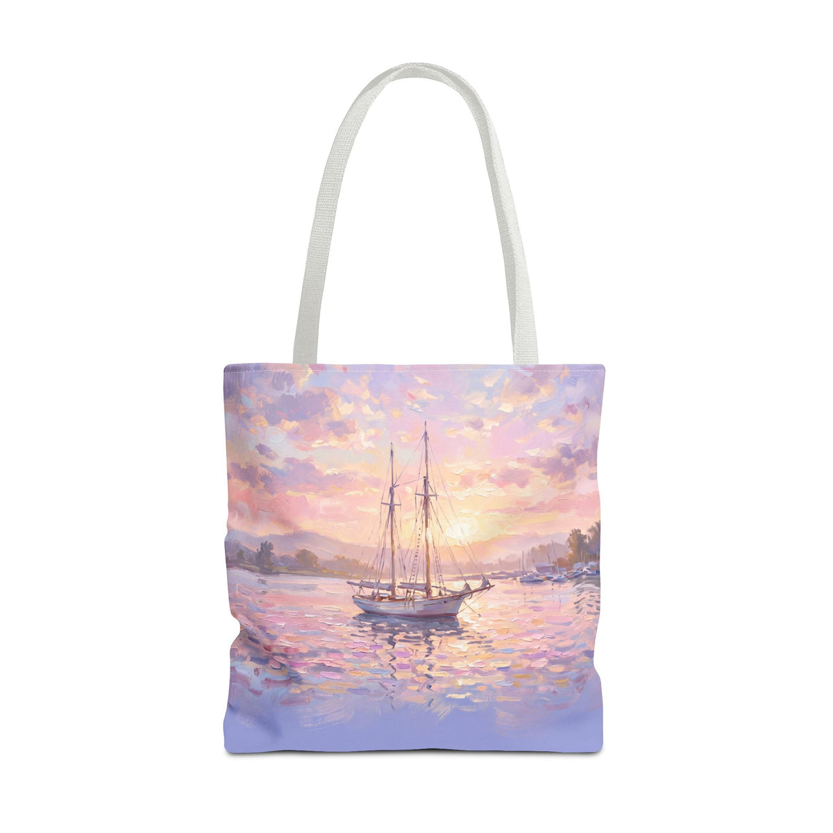 Pastel Sailboat Tote Bag – Impressionist Sunset Harbor Beach Bag