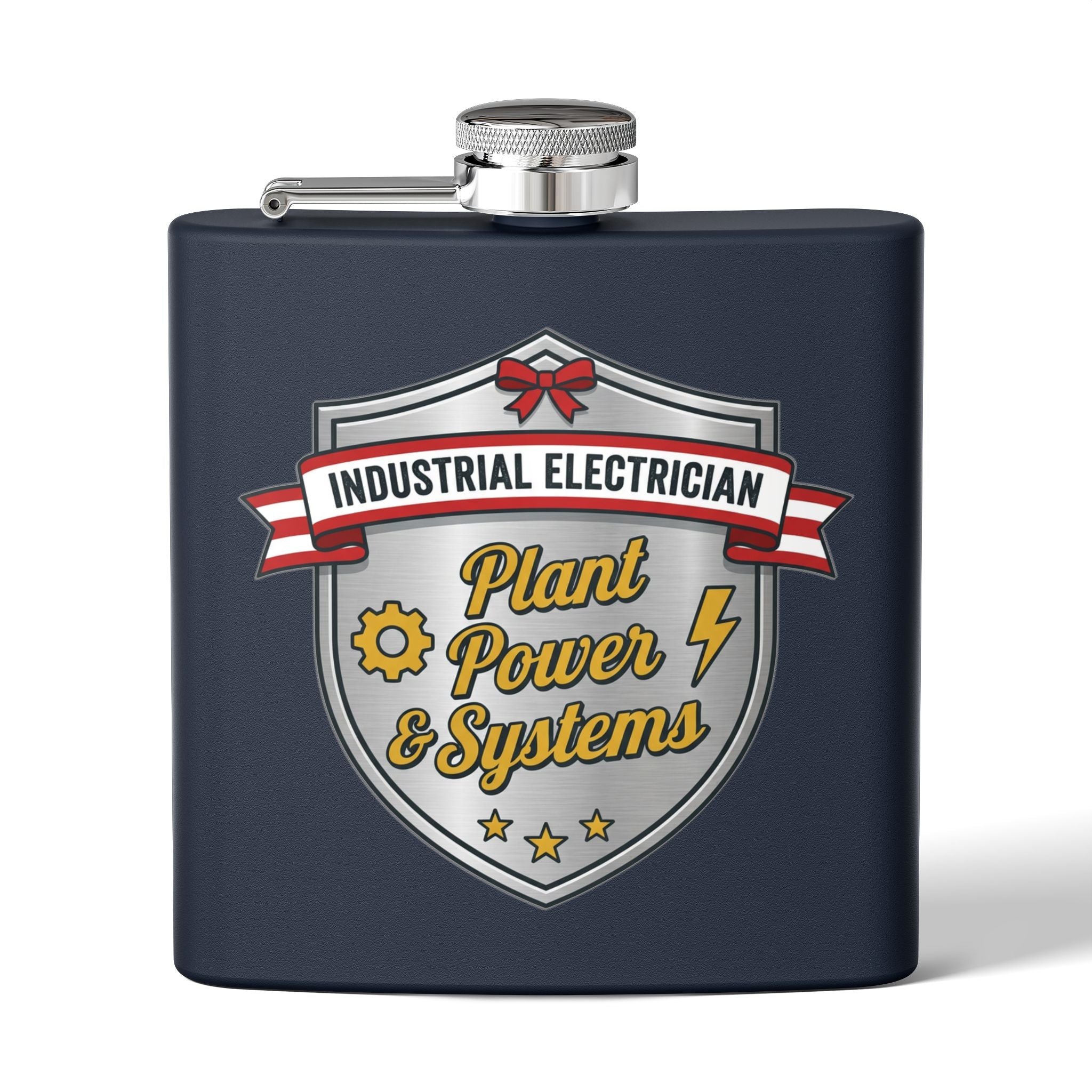 Flask — "Industrial Electrician: Plant Power & Systems" (Shield Badge) 6oz Stainless Steel Hip Flask