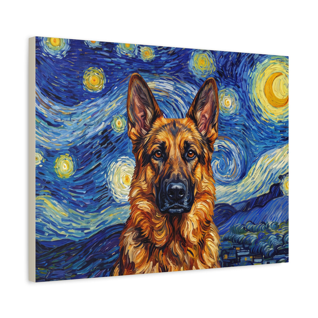 German Shepherd Canvas | Starry Night Van Gogh Inspired Wall Art
