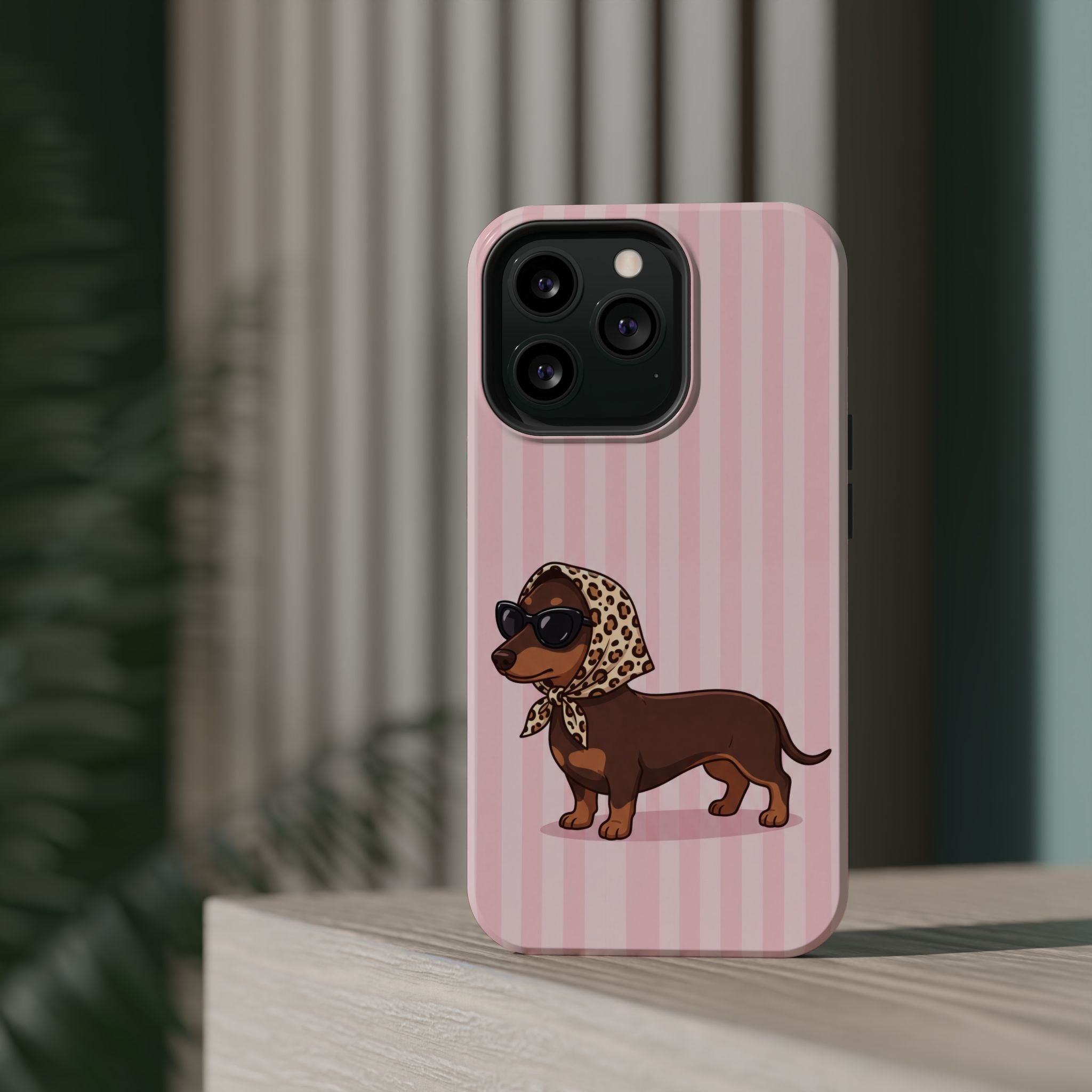 Preppy Dachshund Phone Case — Impact-Resistant Wireless Charging Cover
