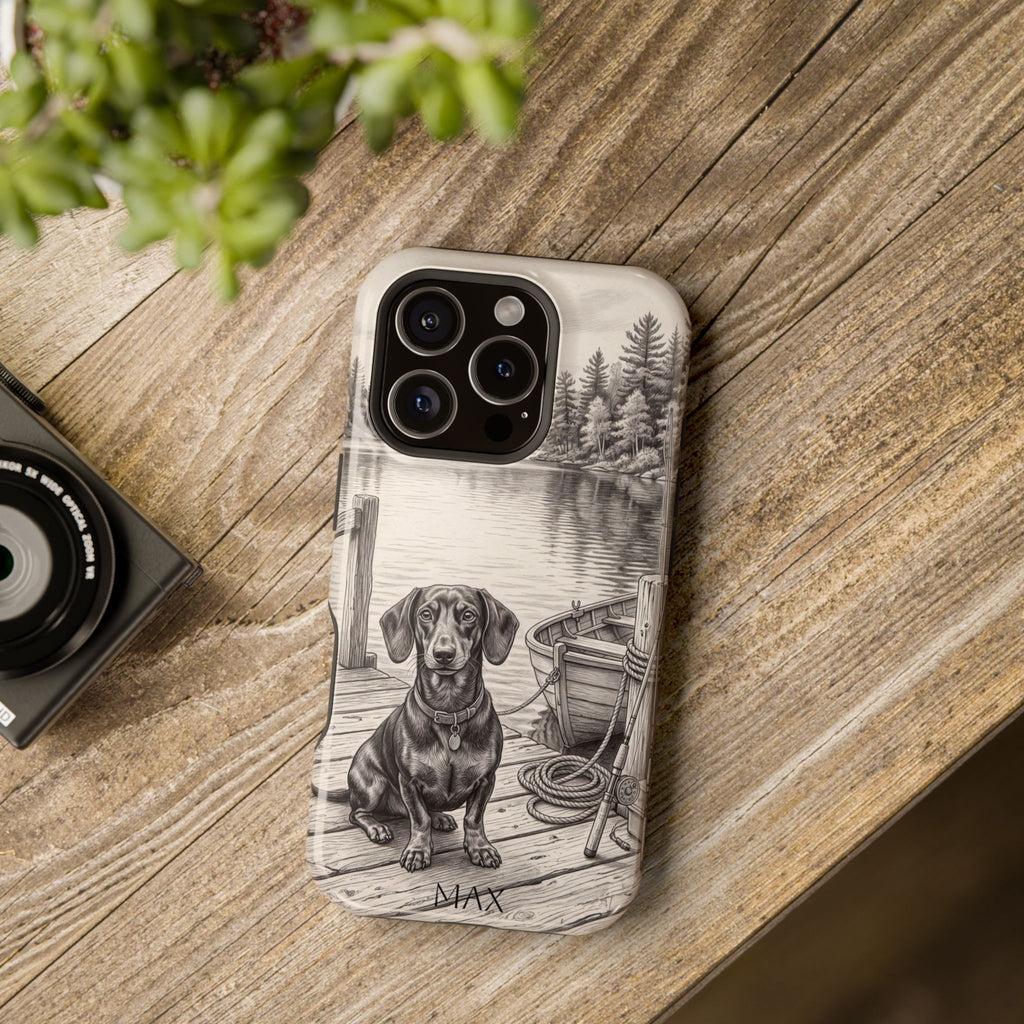 Personalized Dachshund Sunset Beach Phone Case — Wireless Charging Cover