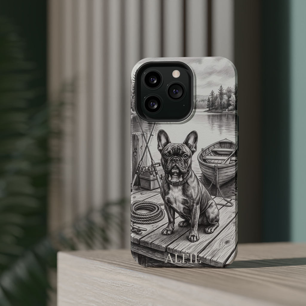 Personalized French Bulldog Lakeside Dock Phone Case — Wireless Charging Cover