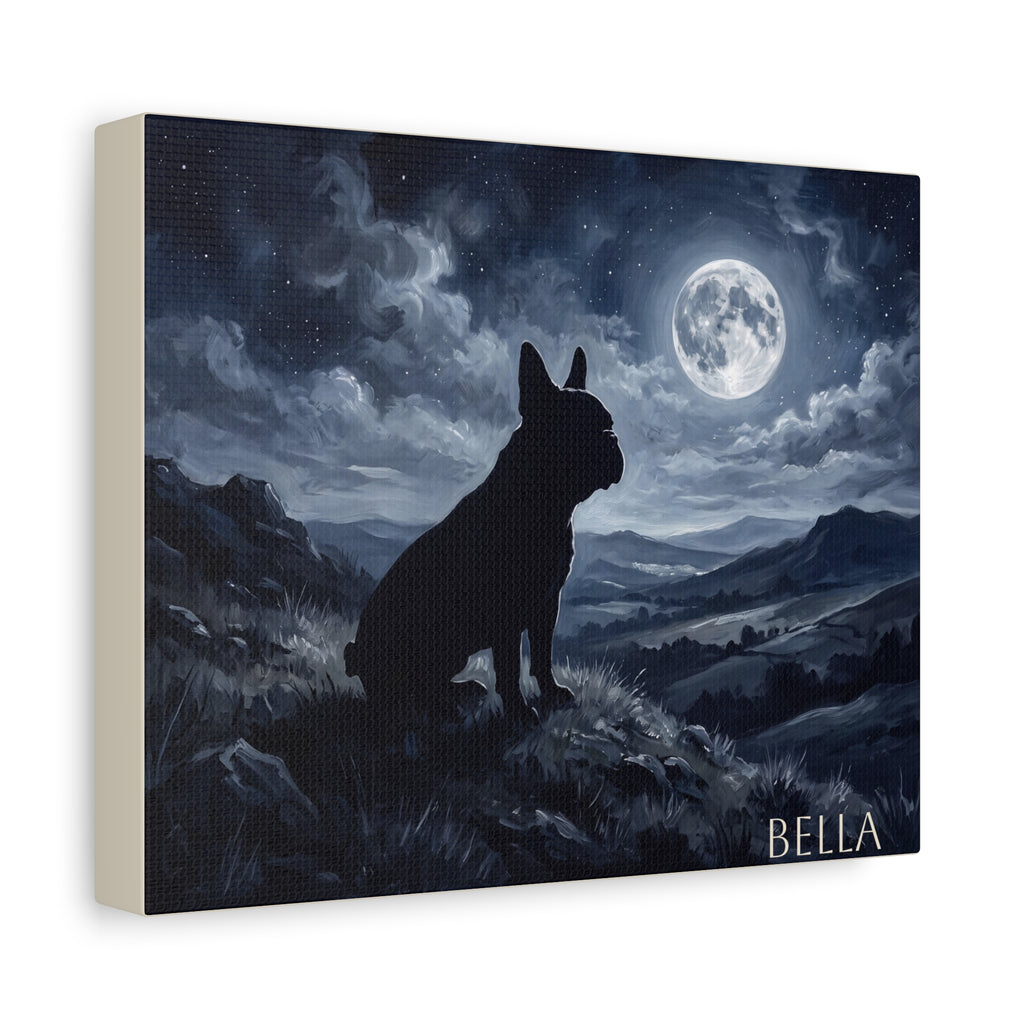 French Bulldog Silhouette Personalized Canvas | Moonlit Night Wall Art