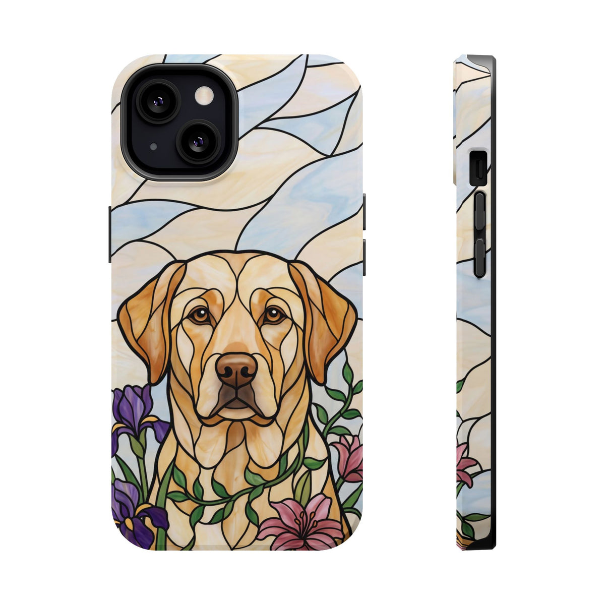 Floral Stained Glass Labrador Phone Case — Tough Magnetic Case with Wireless Charging