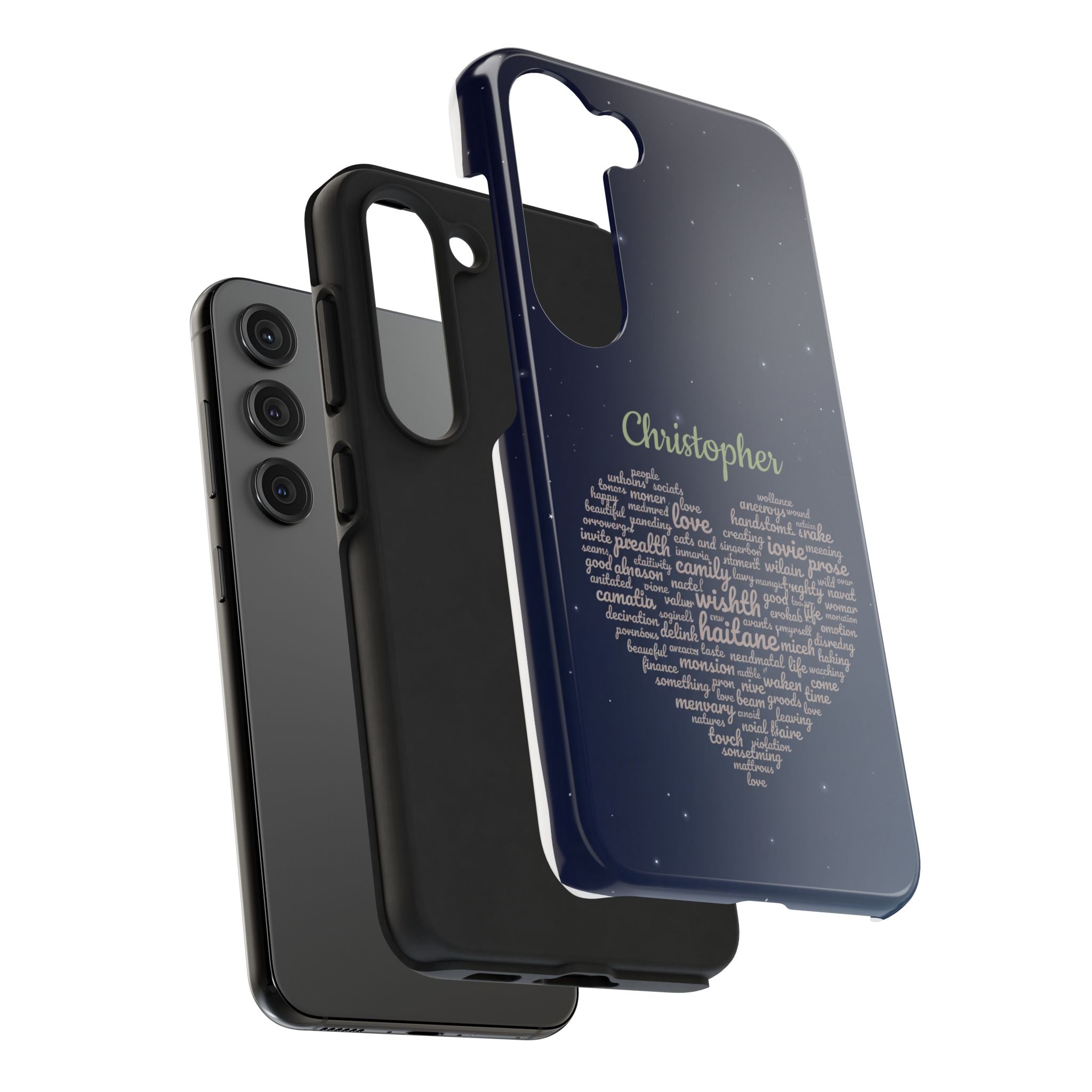 Personalized Teacher Heart Word Cloud Phone Case — Custom Name Starry Design