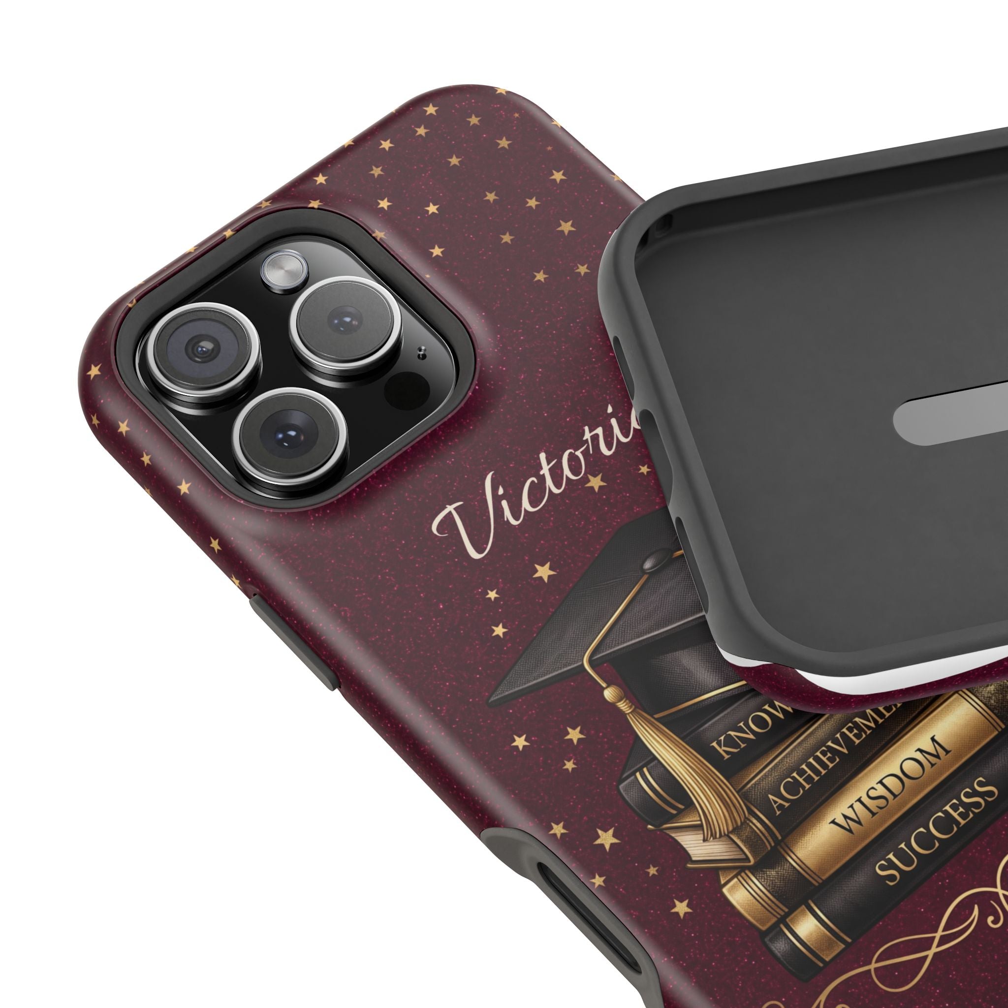 Graduation Cap & Books Personalized Teacher Phone Case — Wireless Charging Cover