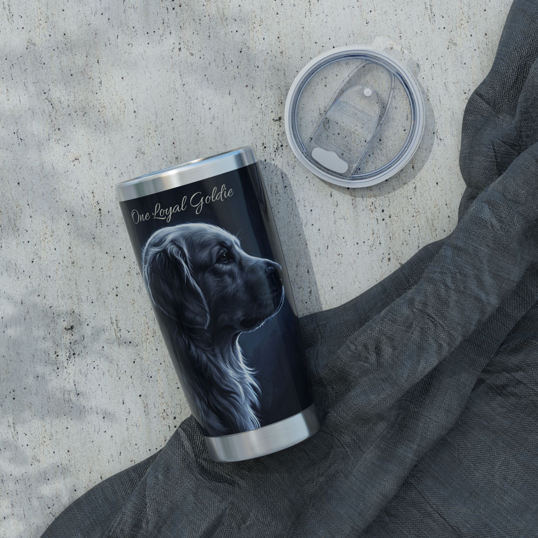 Golden Retriever Tumbler Personalized – 20 oz Stainless Steel Travel Mug with Custom Name, Dark Portrait Design