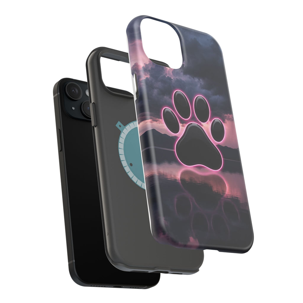 Neon Paw Print Phone Case — Impact-Resistant Wireless Charging Cover