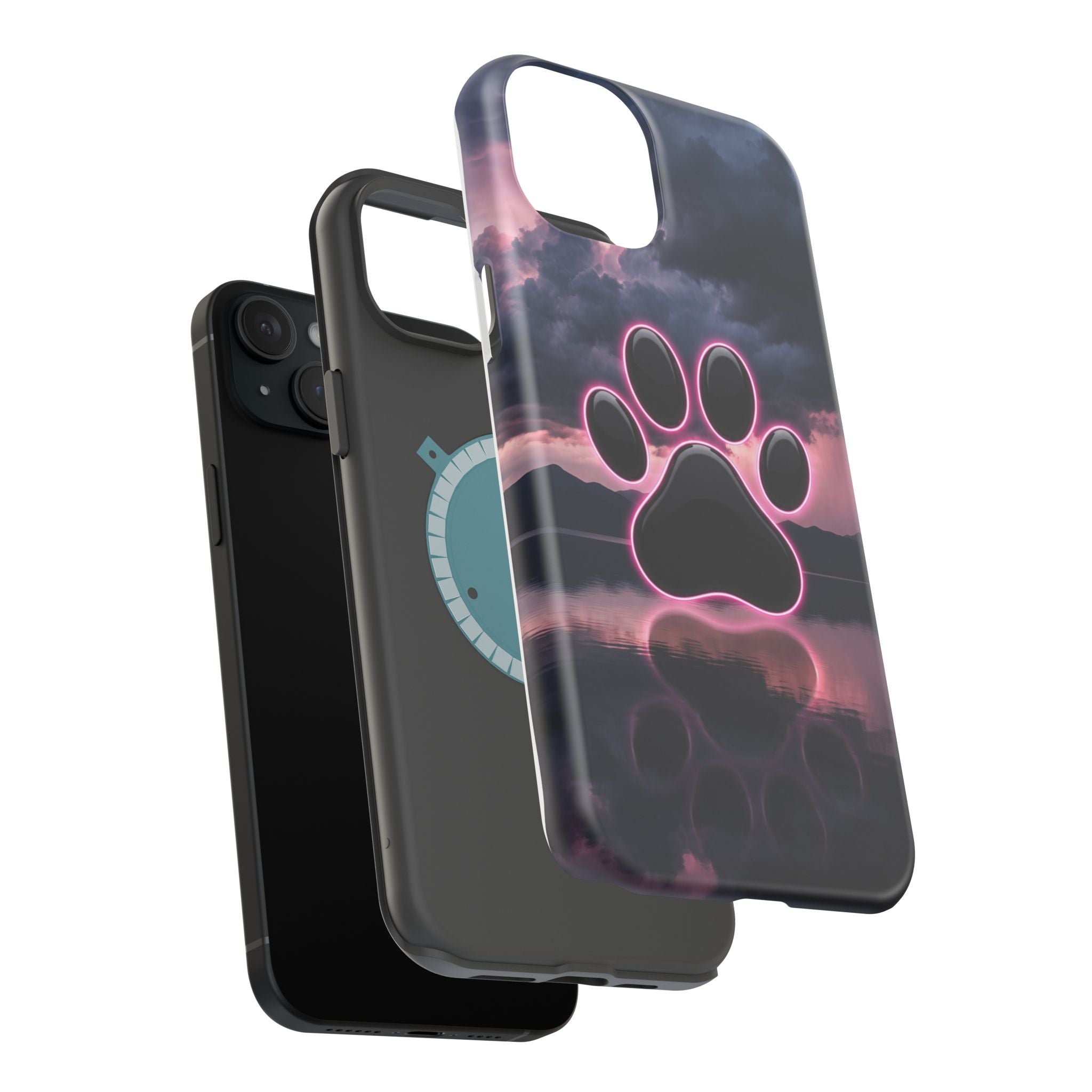 Neon Paw Print Phone Case — Impact-Resistant Wireless Charging Cover