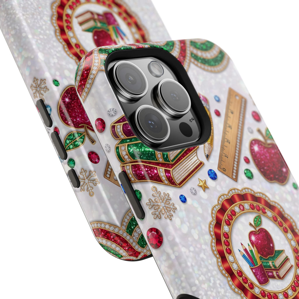 Jeweled Apple Medallion Personalized Teacher Phone Case — Wireless Charging Cover