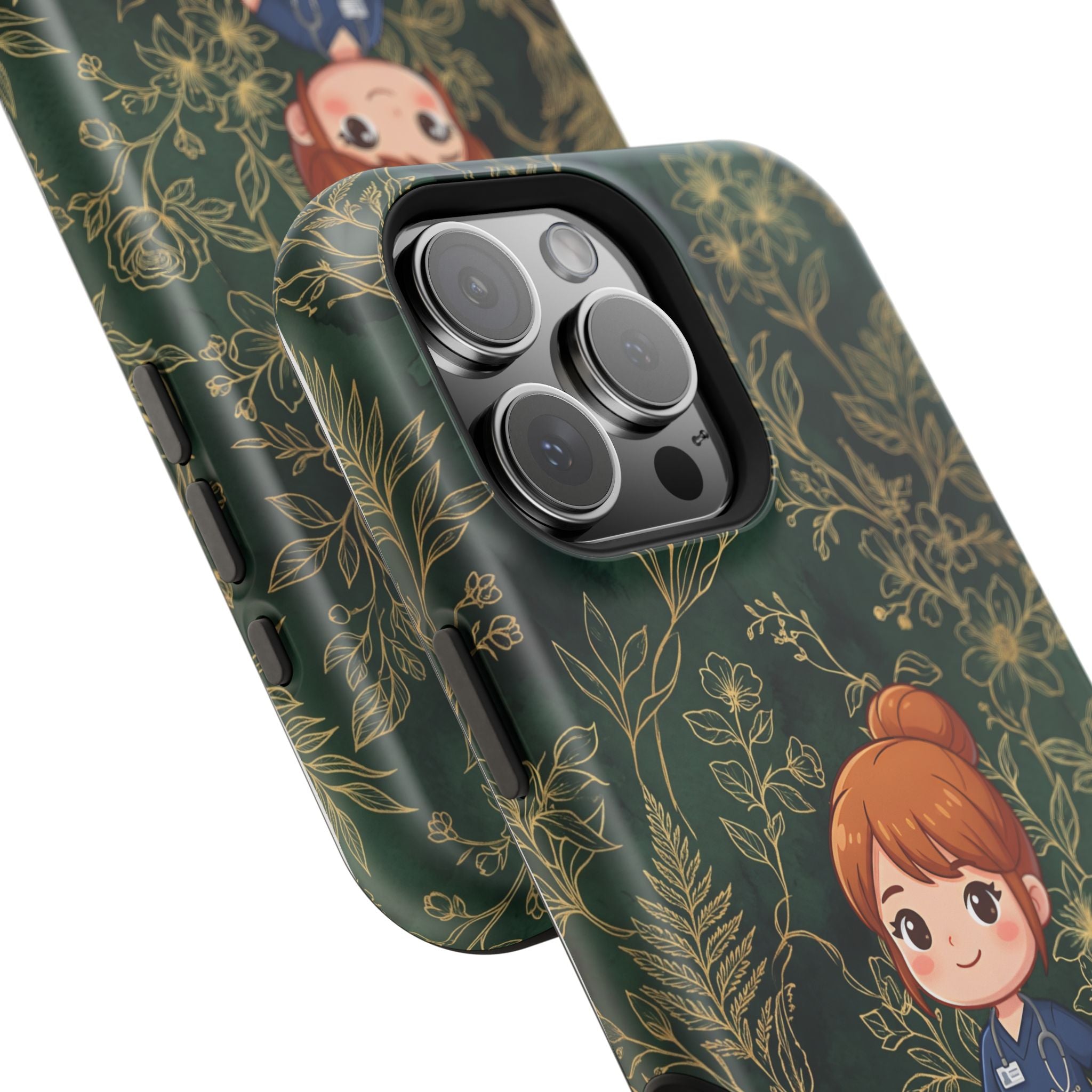 Personalized Nurse Botanical Phone Case — Impact-Resistant Wireless Charging Cover