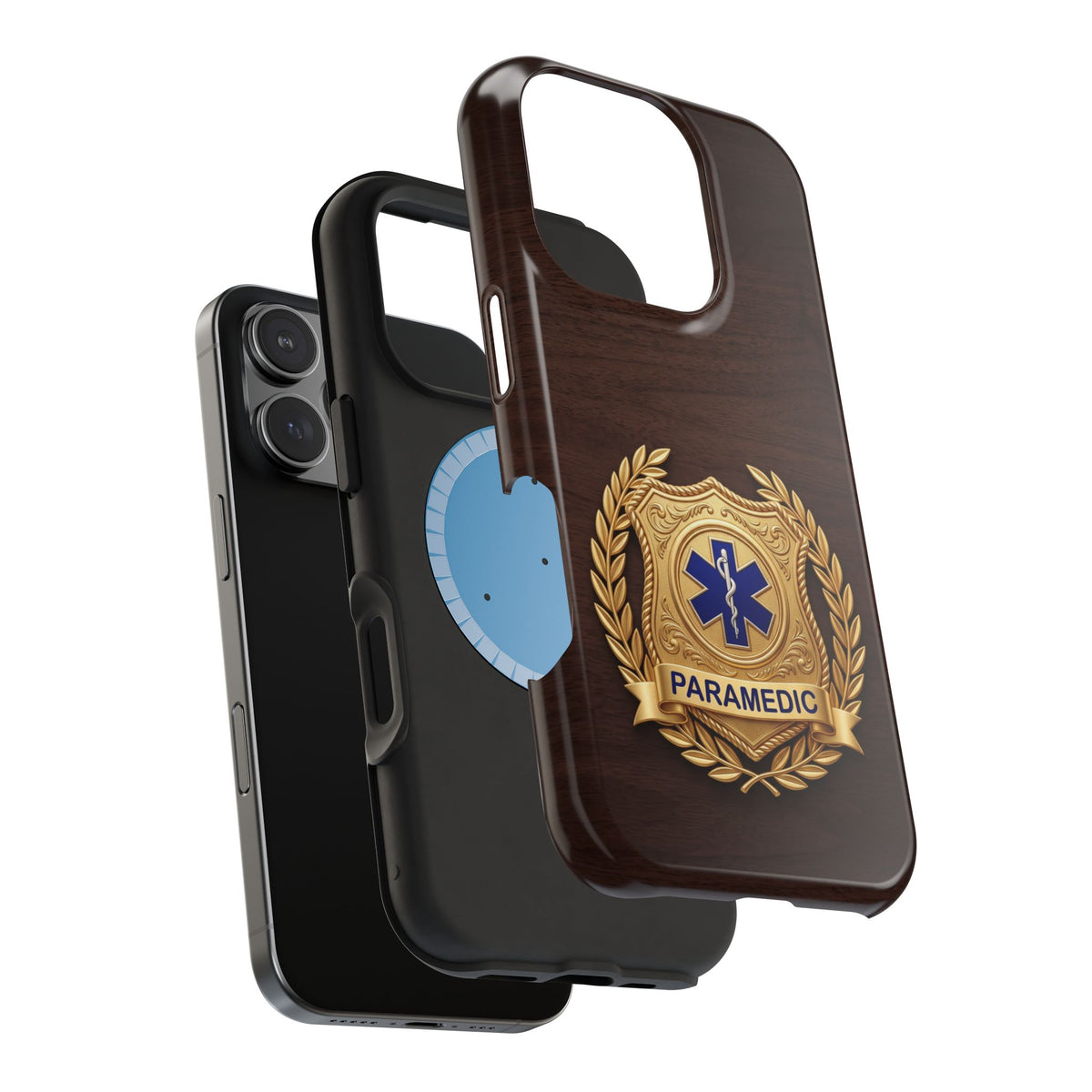 Gold Paramedic Laurel Badge Wood Phone Case — Magnetic Wireless Charging Cover