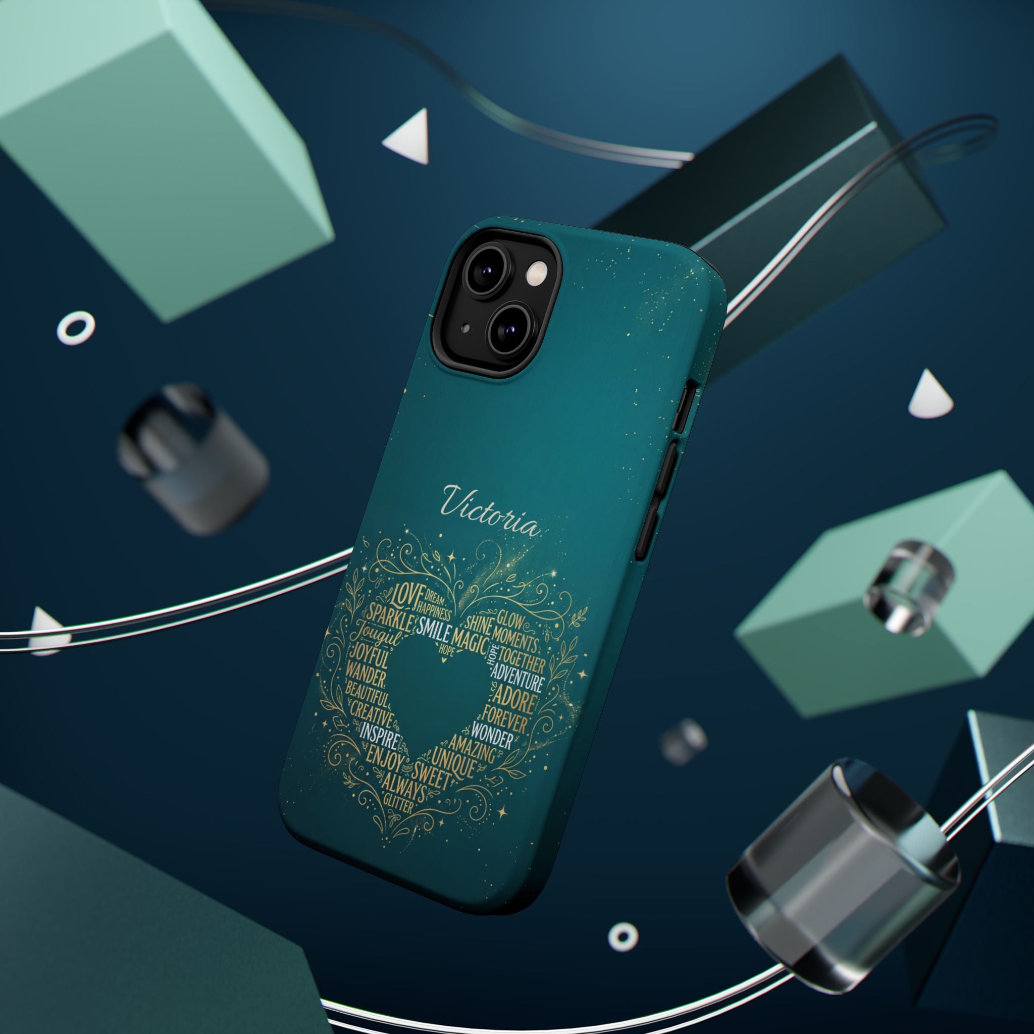 Personalized Teacher Heart Word Art Phone Case — Impact-Resistant Wireless Charging Cover