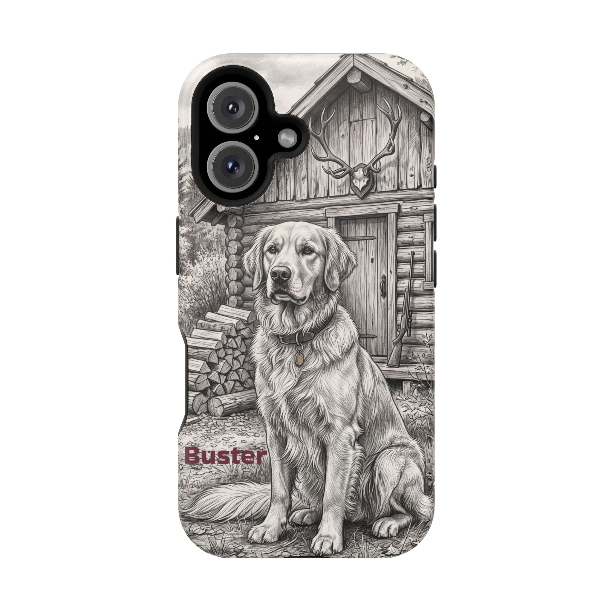 Personalized Golden Retriever Cabin Porch Phone Case — Wireless Charging Cover