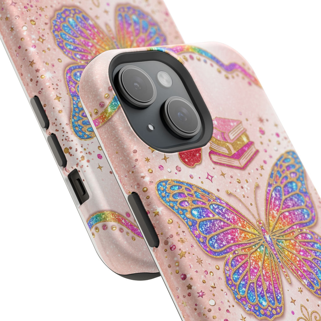 Blush Glitter Butterfly Personalized Teacher Phone Case — Wireless Charging Cover