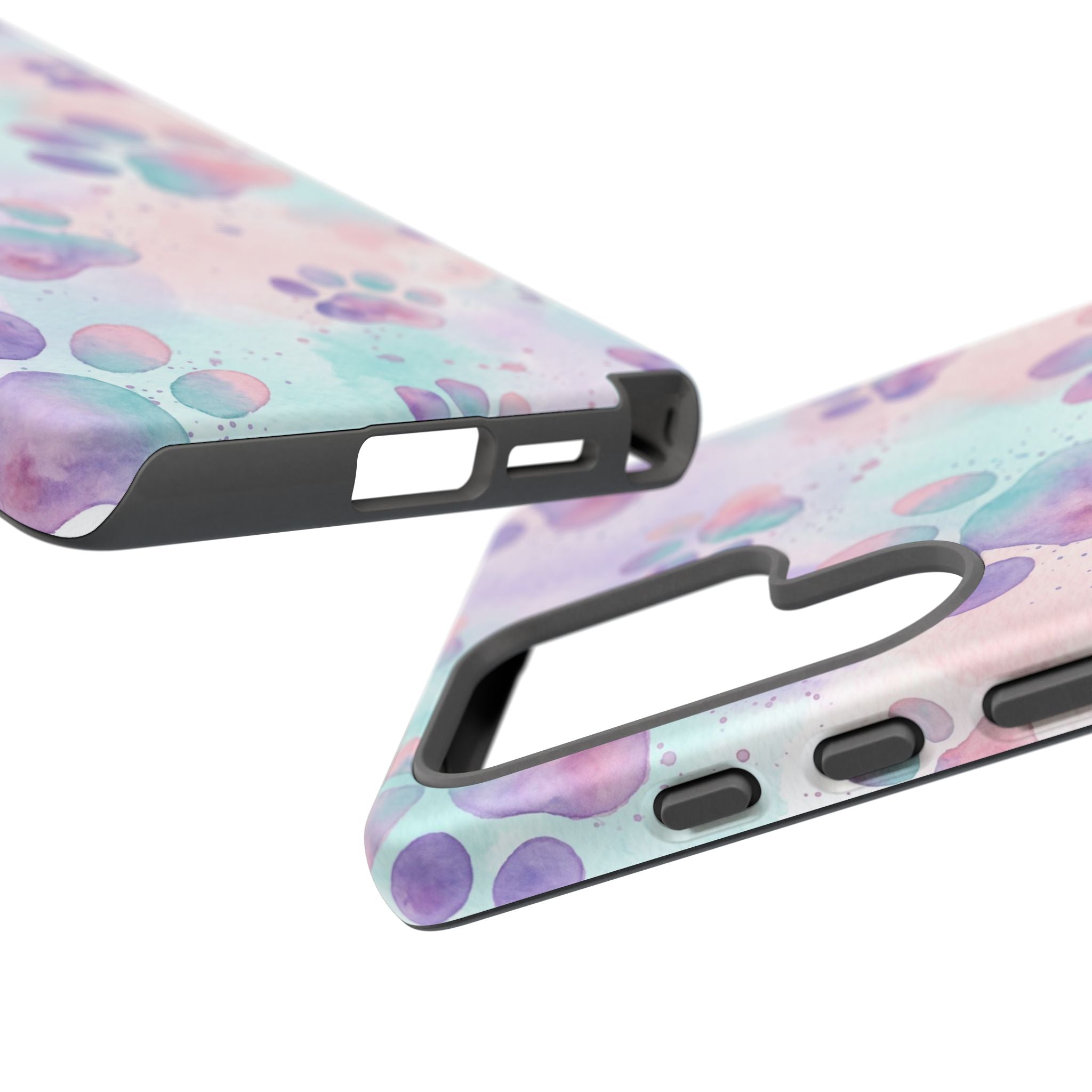 Watercolor Paw Print Phone Case | Pastel Purple, Teal & Pink Artistic Pattern | Samsung & iPhone