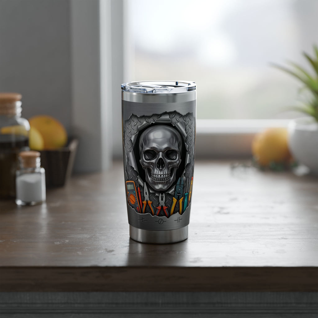 Personalized Electrician Hourly Rate Tumbler – Metallic Skull Design 20 oz