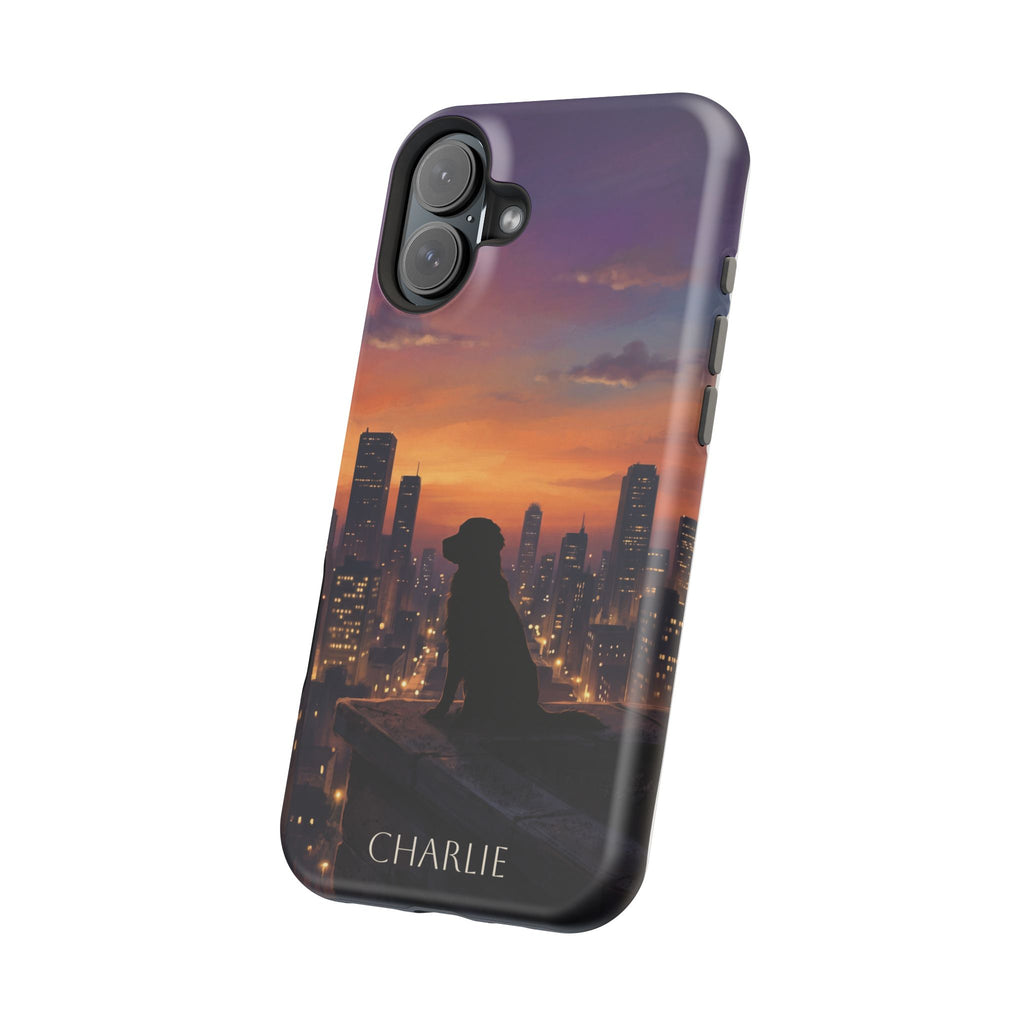Personalized Golden Retriever City Skyline Phone Case — Wireless Charging Cover