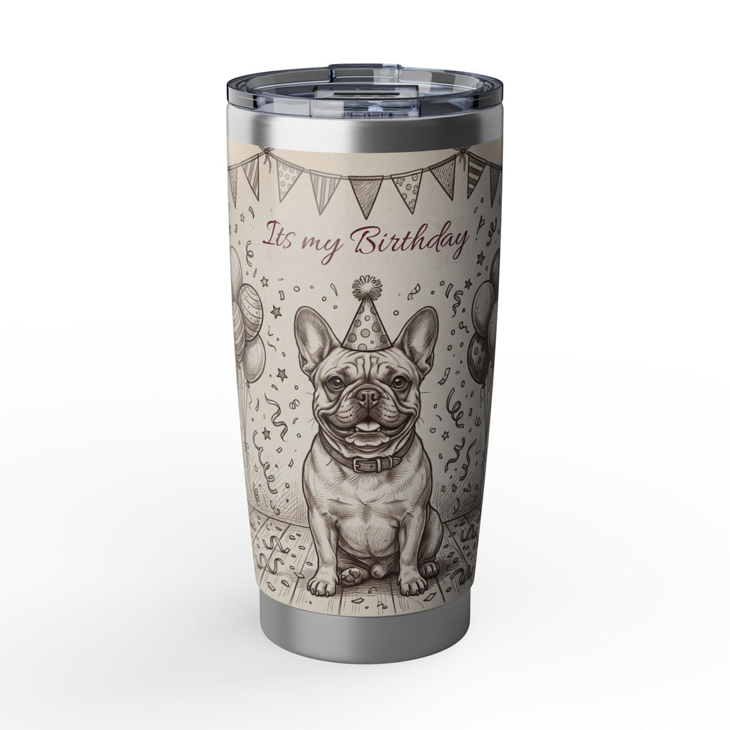 Birthday Frenchie Stainless Tumbler — 20 oz Personalized Travel Mug with Party Design