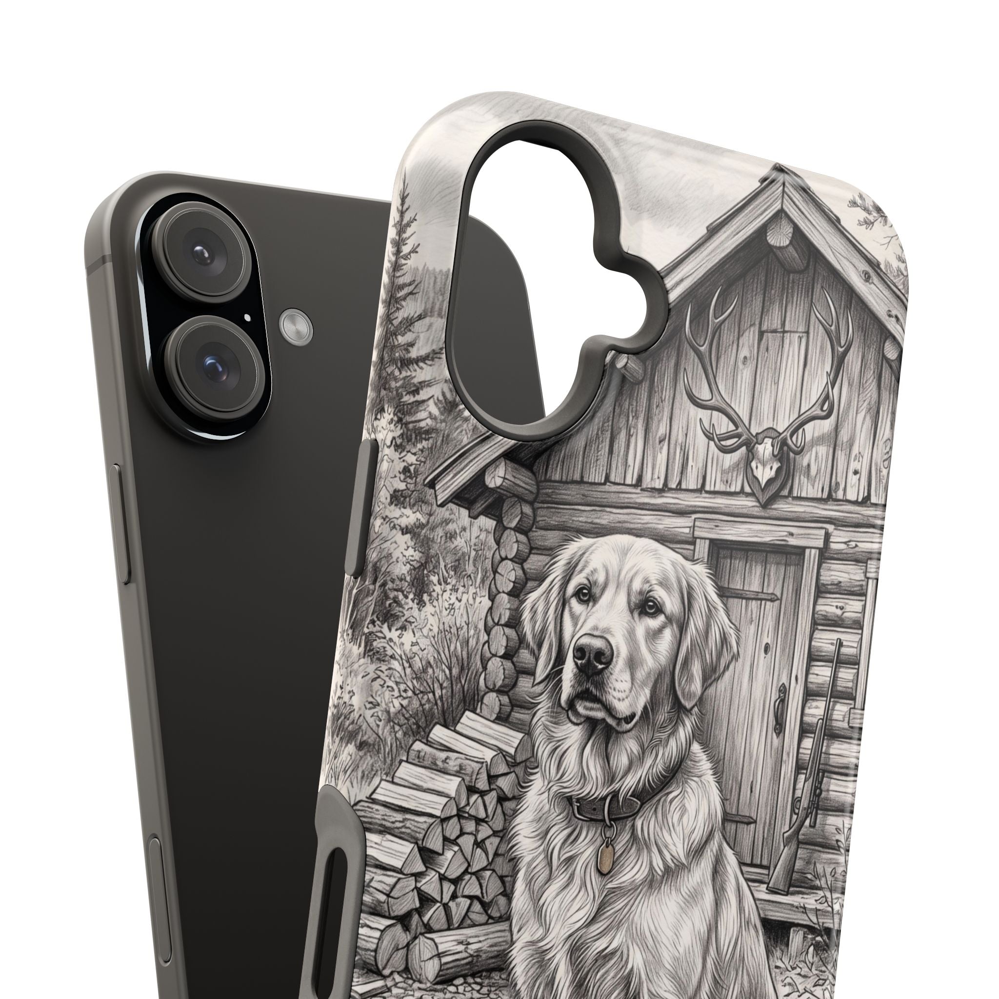 Personalized Golden Retriever Cabin Porch Phone Case — Wireless Charging Cover