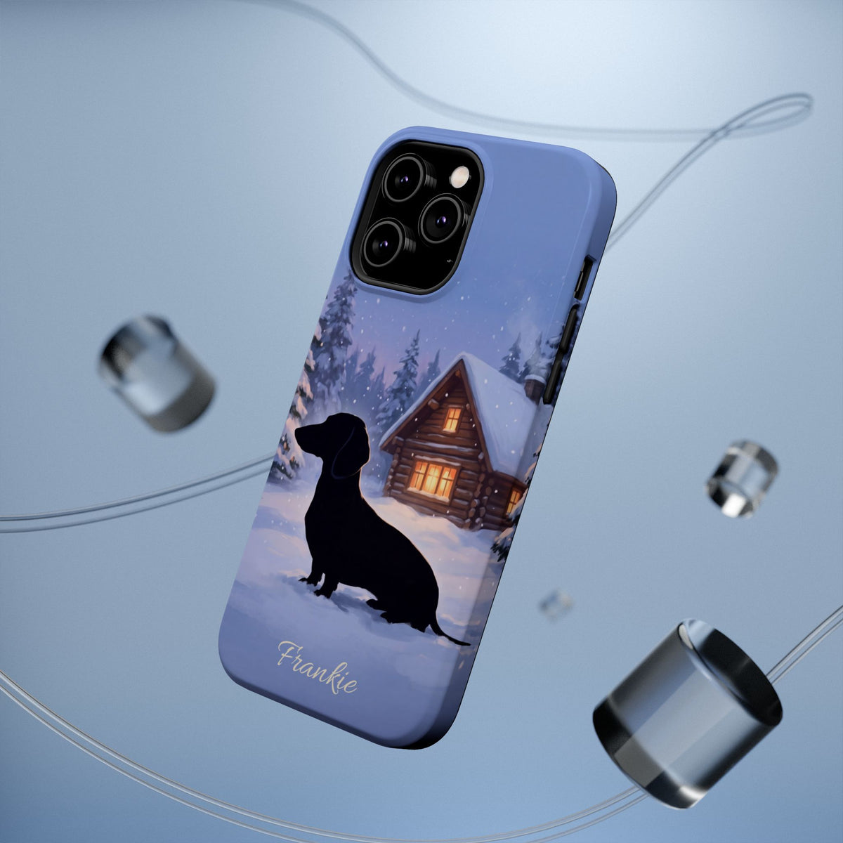 Personalized Dachshund Winter Cabin Phone Case — Wireless Charging Cover