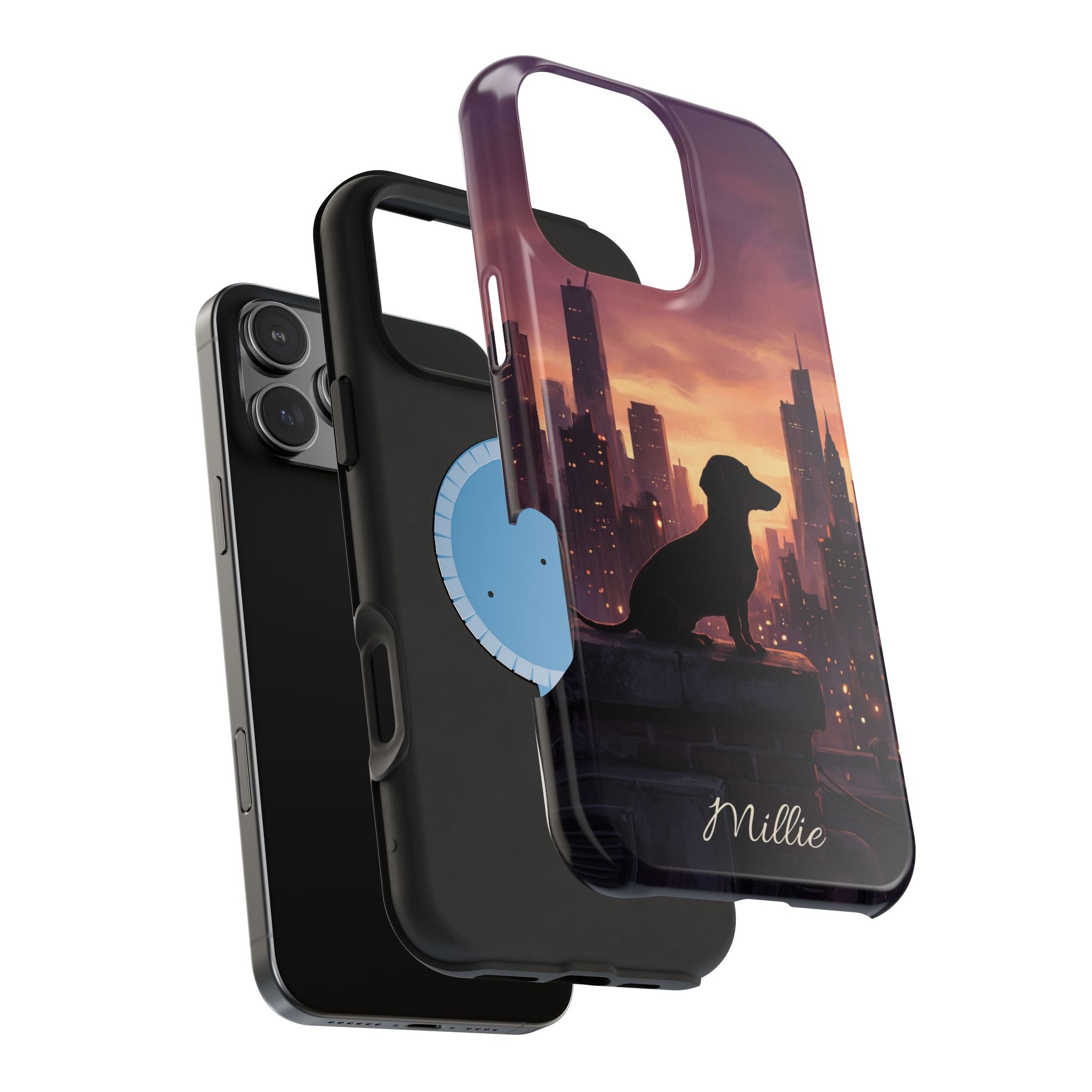 Personalized Dachshund City Skyline Phone Case — Wireless Charging Cover