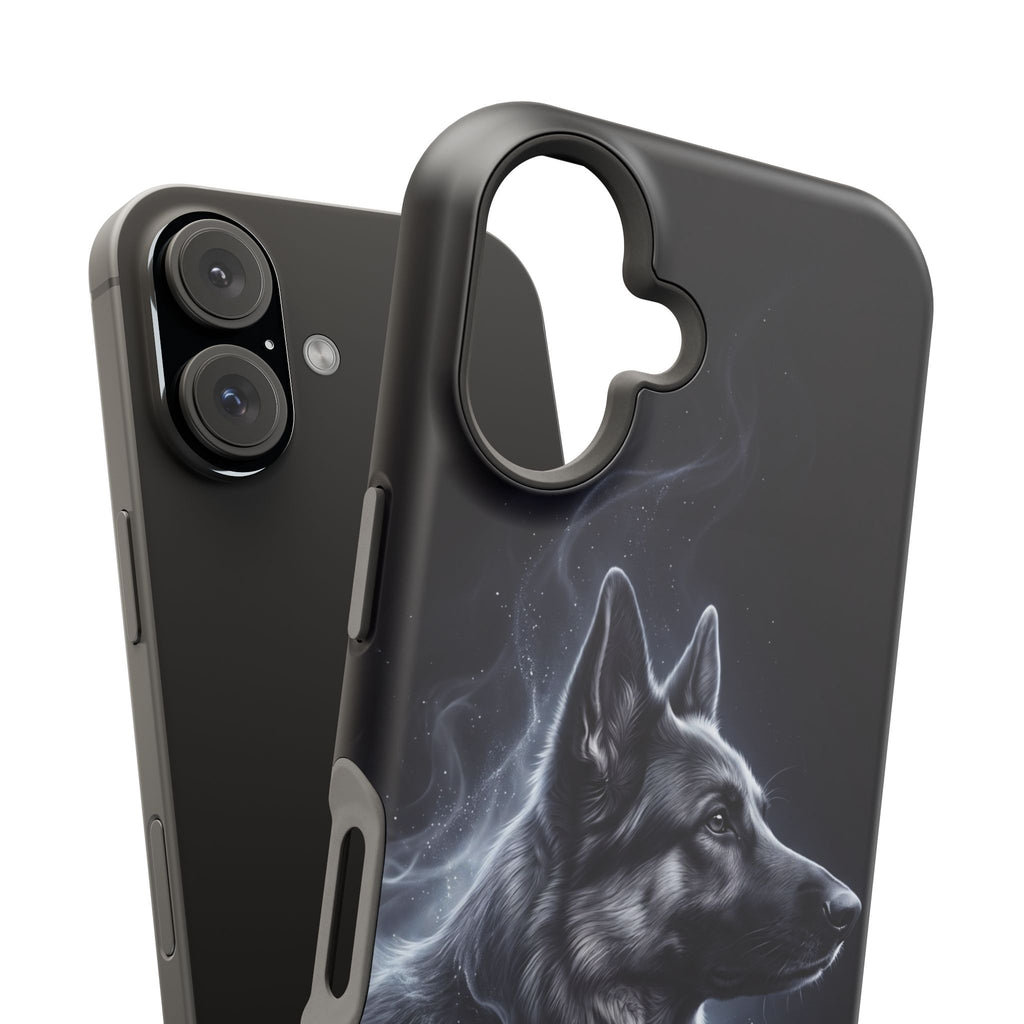 German Shepherd Phone Case | Silver Moonlight Mist Art — Tough Magnetic Case with Wireless Charging