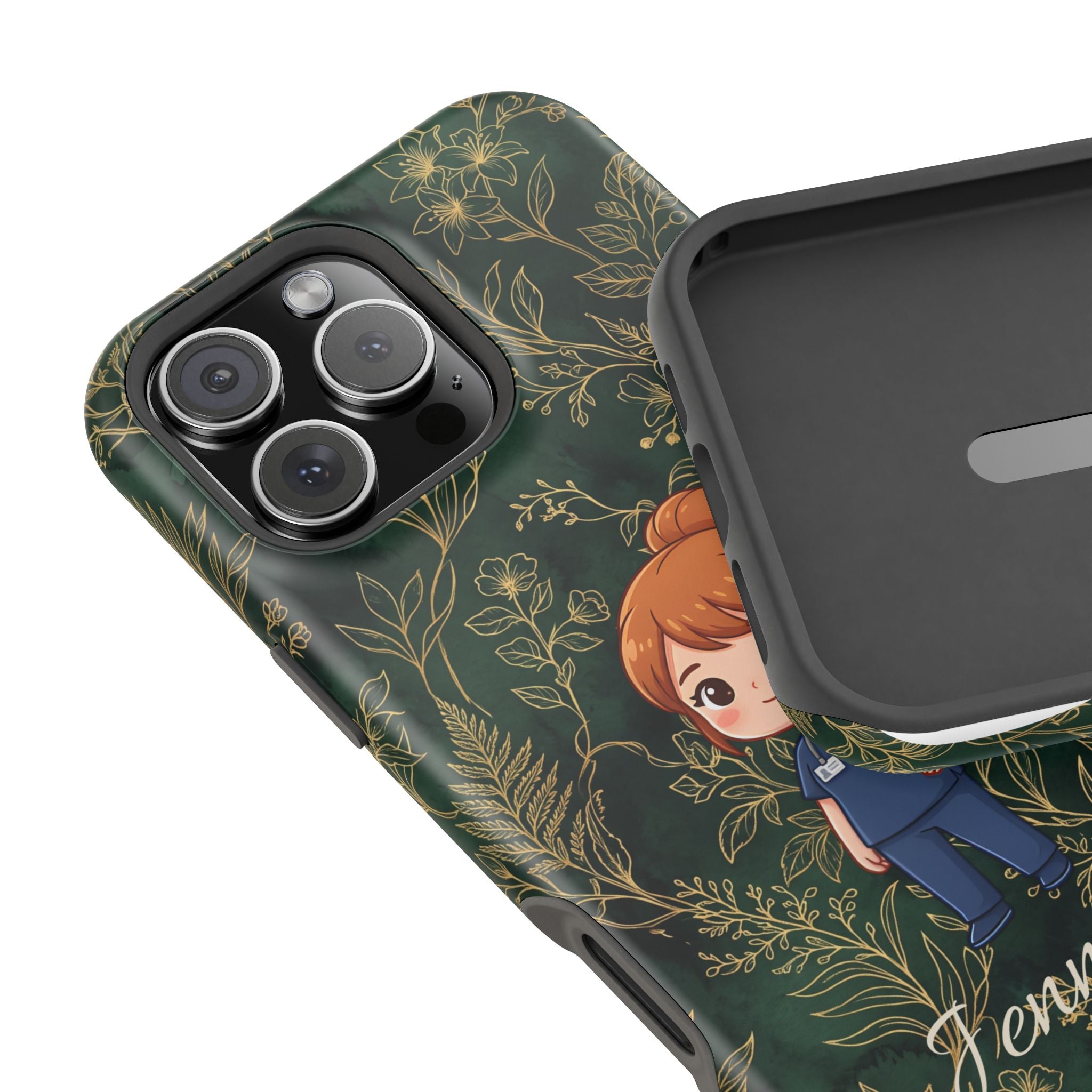 Personalized Nurse Botanical Phone Case — Impact-Resistant Wireless Charging Cover