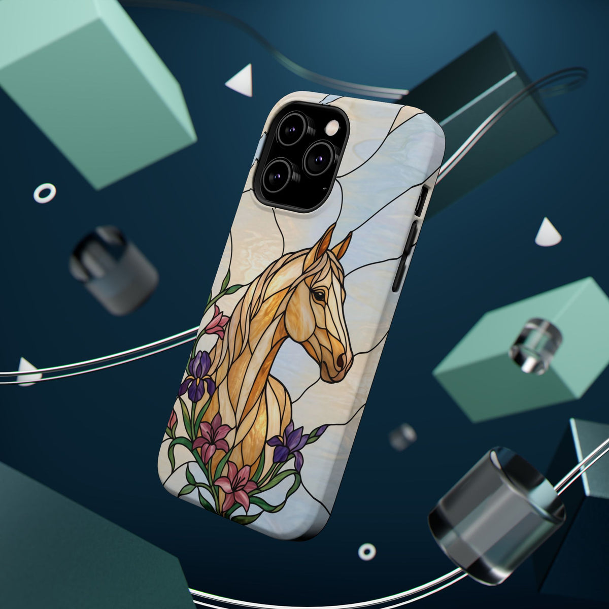 Floral Stained Glass Horse Phone Case — Tough Magnetic Case with Wireless Charging