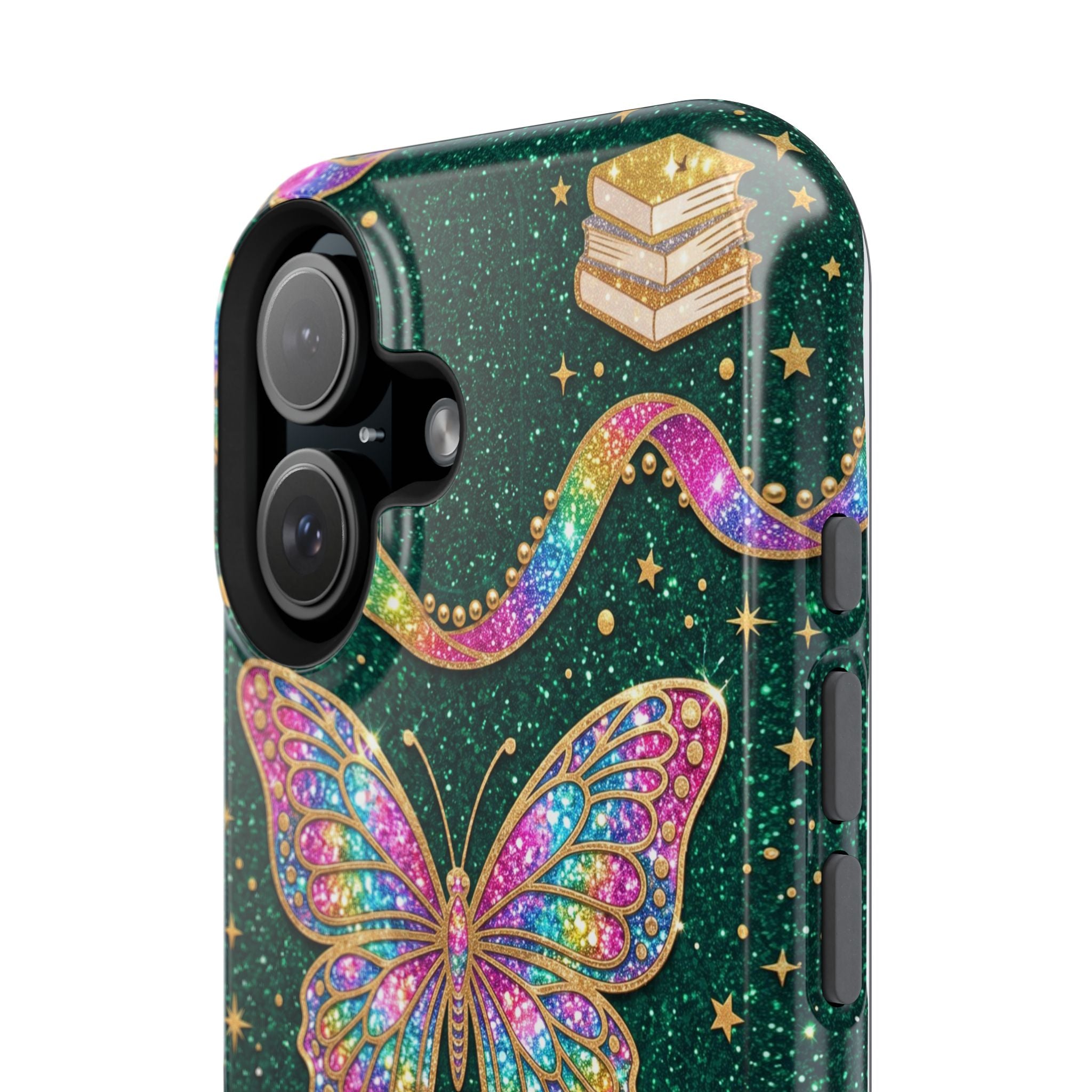 Rainbow Glitter Butterfly Personalized Teacher Phone Case — Wireless Charging Cover