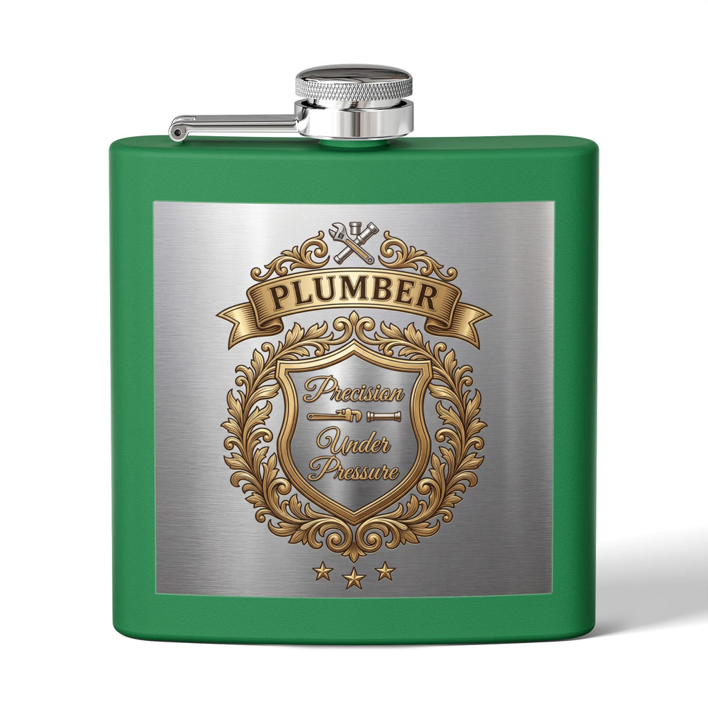 Flask — "Plumber: Precision Under Pressure" 6oz Stainless Steel Hip Flask