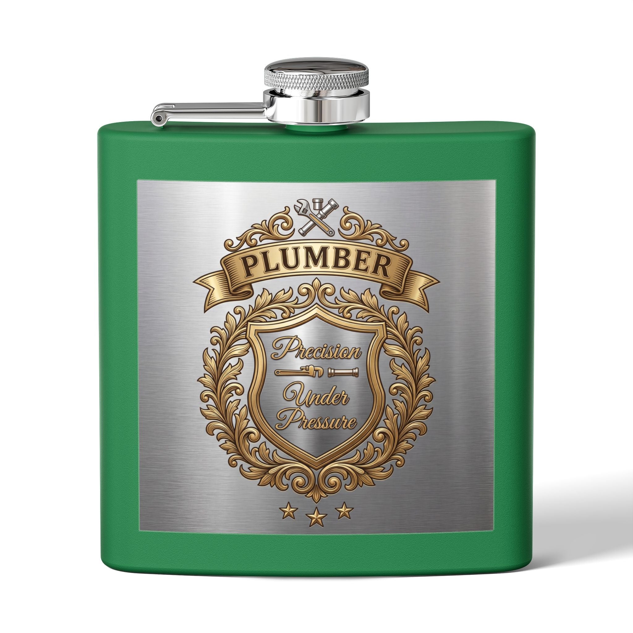 Flask — "Plumber: Precision Under Pressure" 6oz Stainless Steel Hip Flask