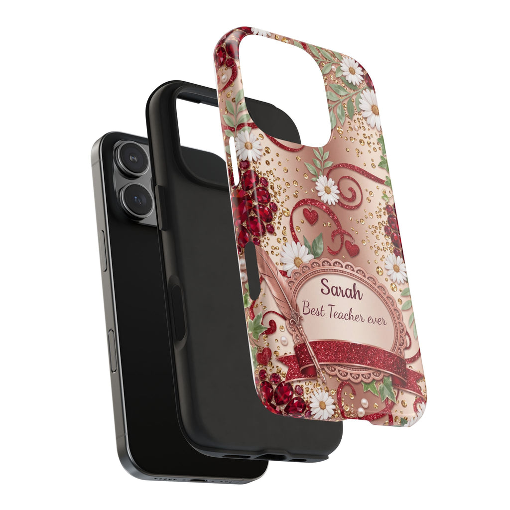 Personalized Teacher Phone Case — Custom Name and Message - Floral Jeweled Design
