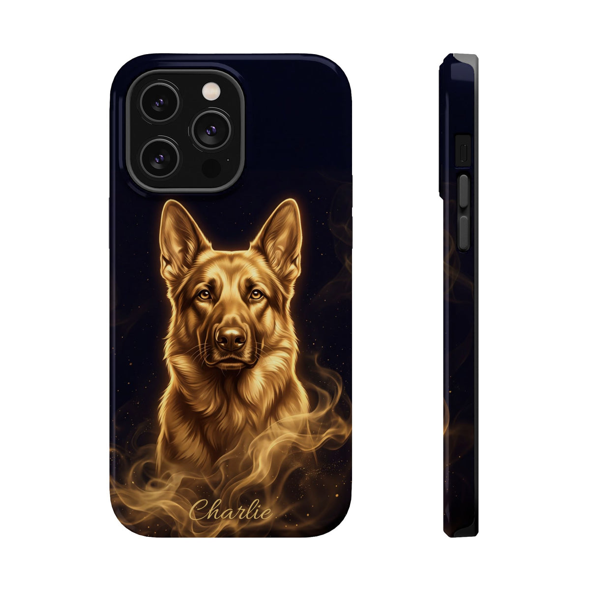 German Shepherd Phone Case | Personalized Gold Glow Art — Tough Magnetic Case with Wireless Charging