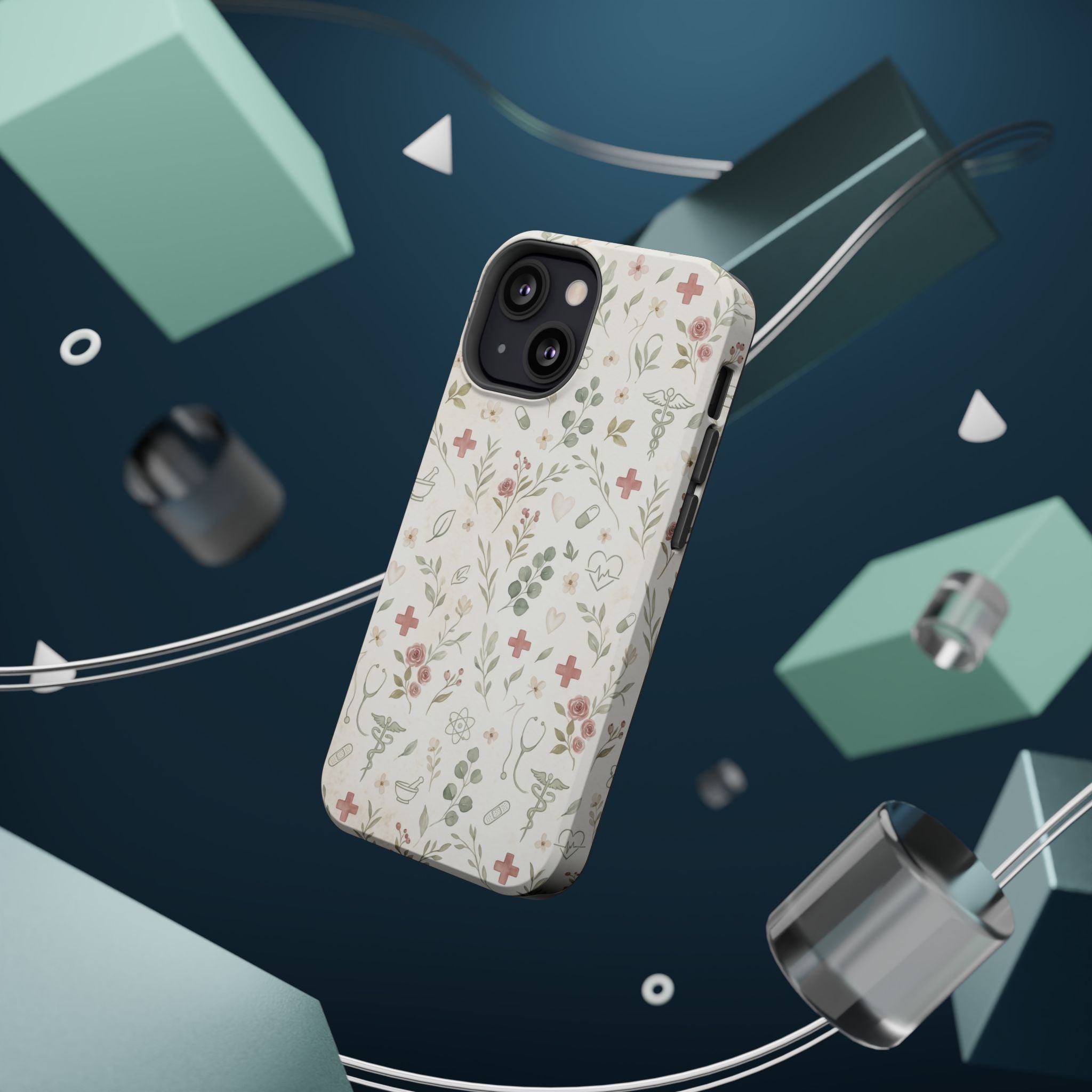 Floral Nurse Phone Case — Impact-Resistant Wireless Charging Cover