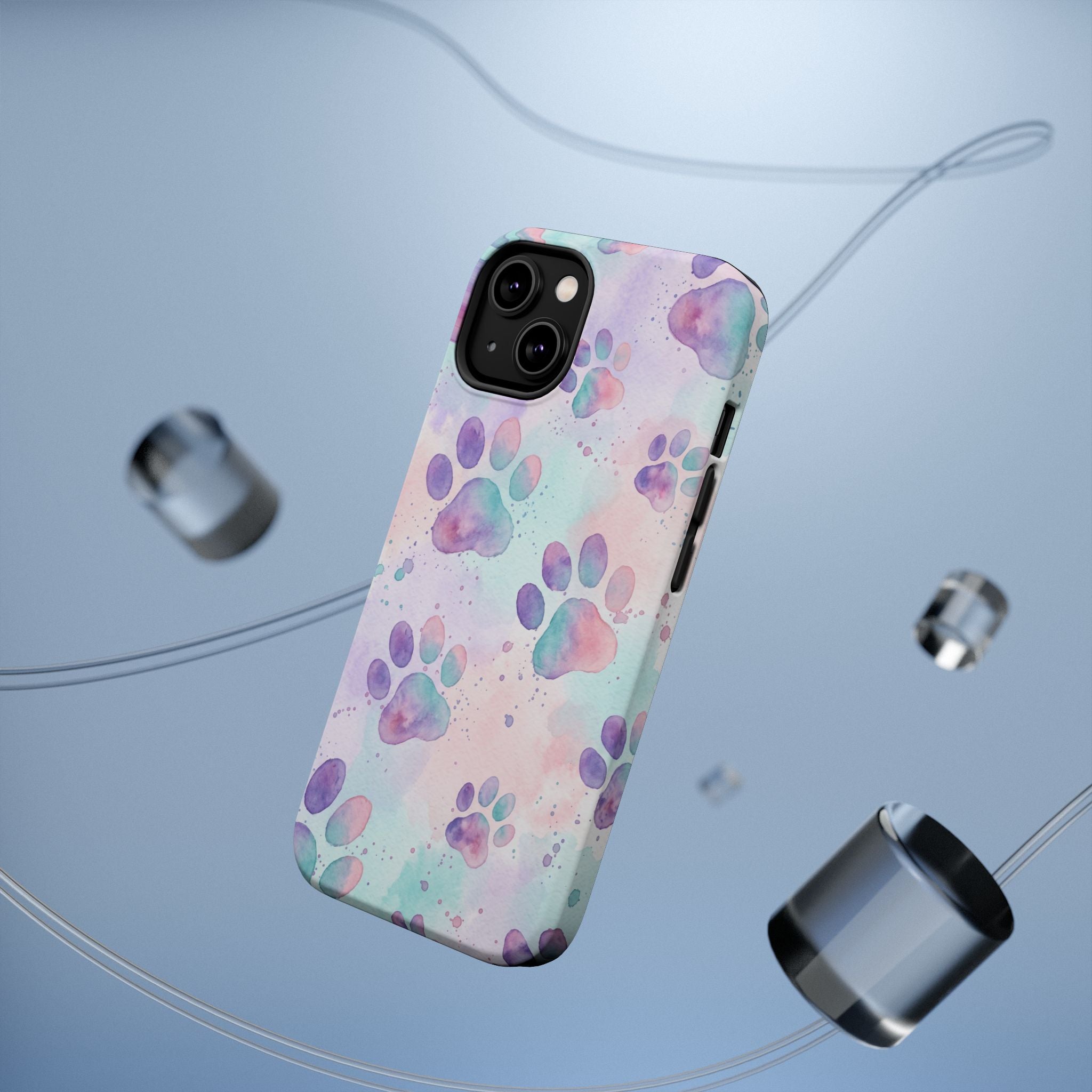 Watercolor Paw Print Phone Case — Impact-Resistant Wireless Charging Cover