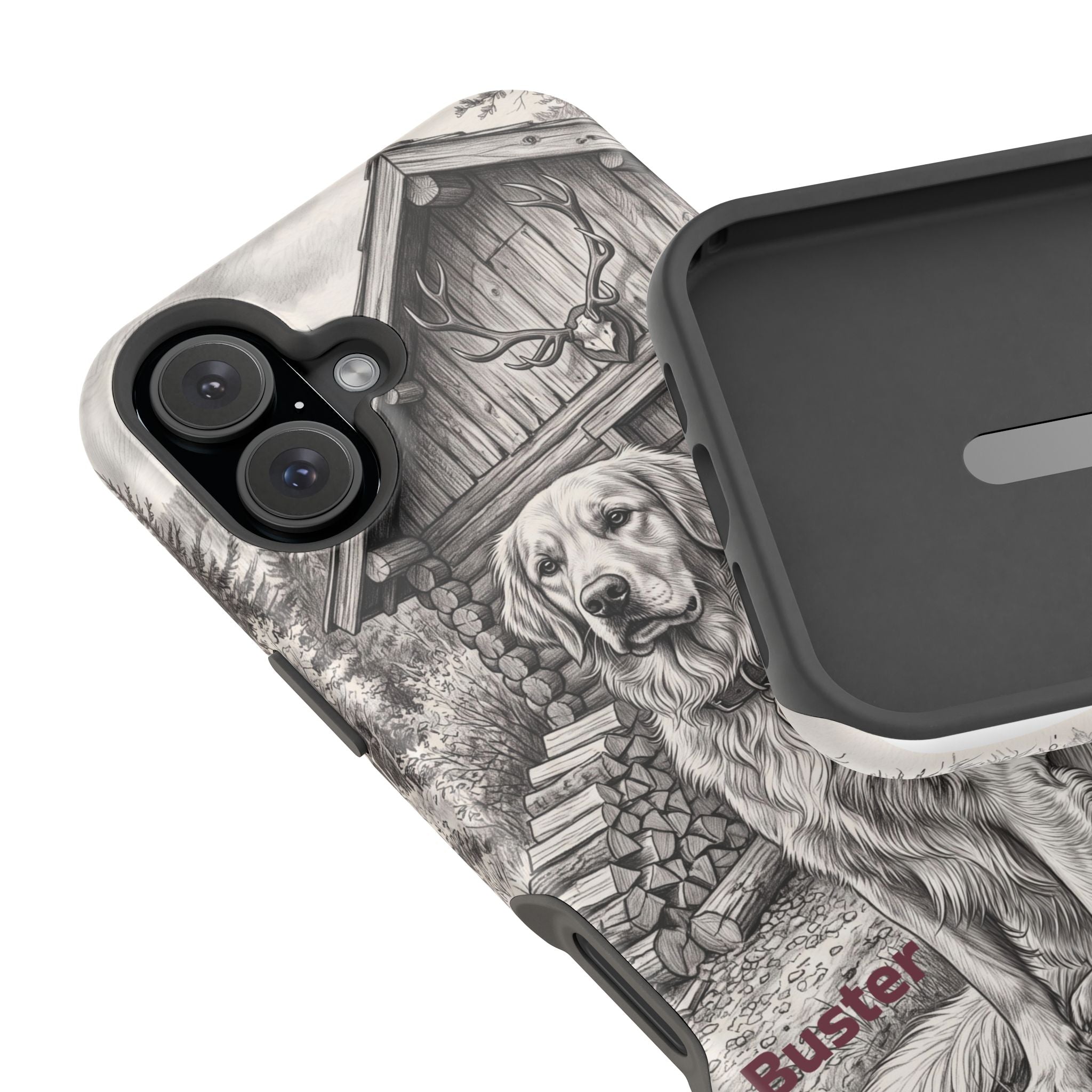Personalized Golden Retriever Cabin Porch Phone Case — Wireless Charging Cover