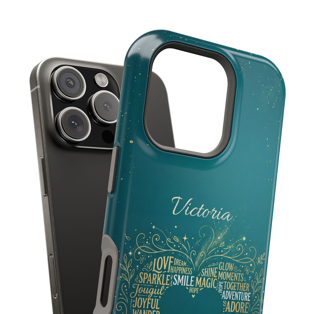 Personalized Teacher Heart Word Art Phone Case — Impact-Resistant Wireless Charging Cover