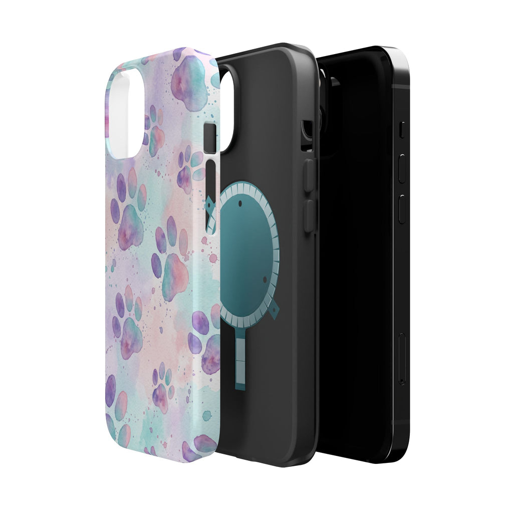Watercolor Paw Print Phone Case — Impact-Resistant Wireless Charging Cover