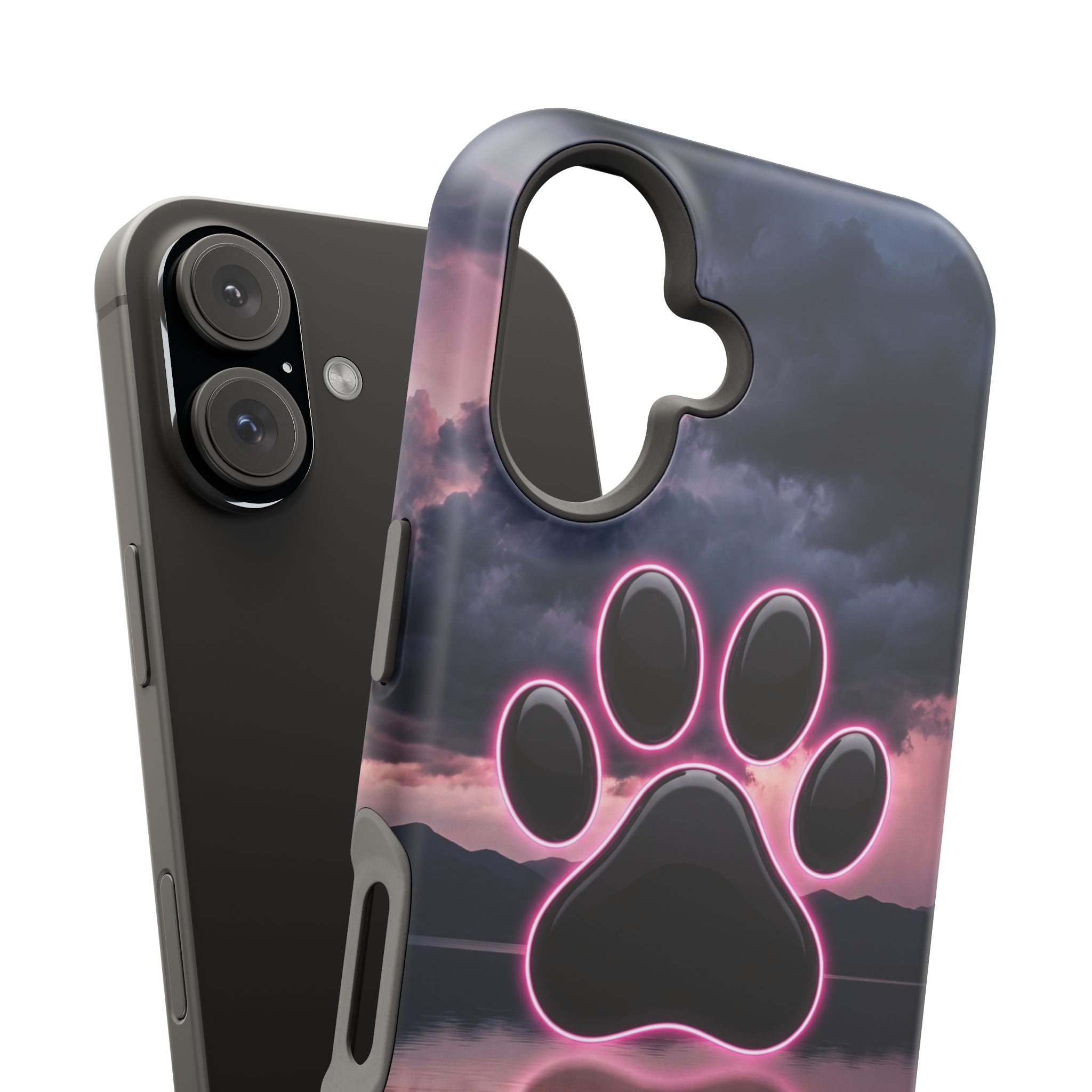 Neon Paw Print Phone Case — Impact-Resistant Wireless Charging Cover