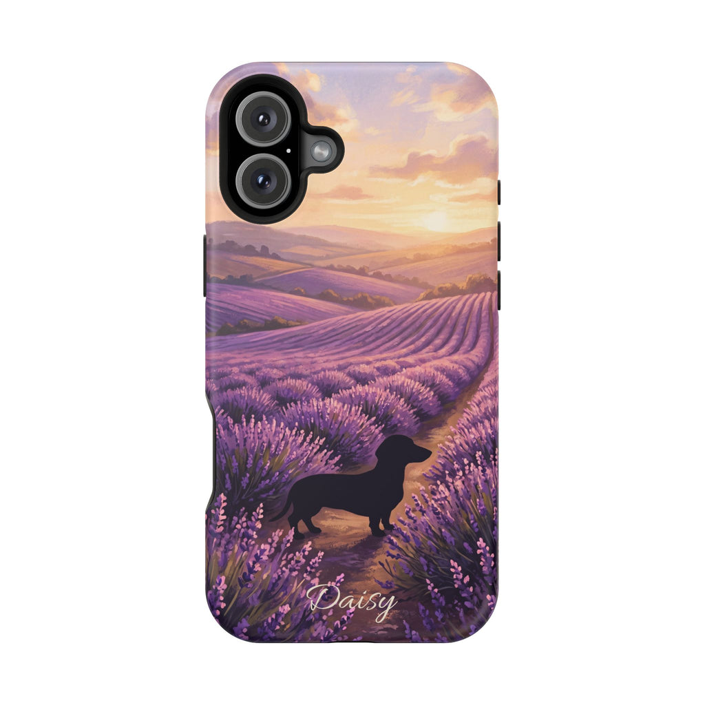 Personalized Dachshund Lavender Field Phone Case — Wireless Charging Cover