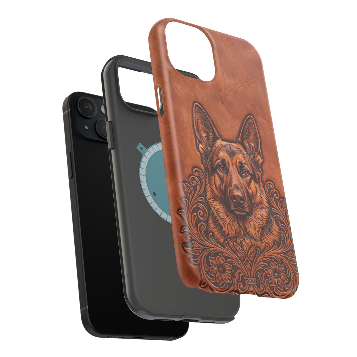 German Shepherd Phone Case | Western Tooled Art — Tough Magnetic Case with Wireless Charging