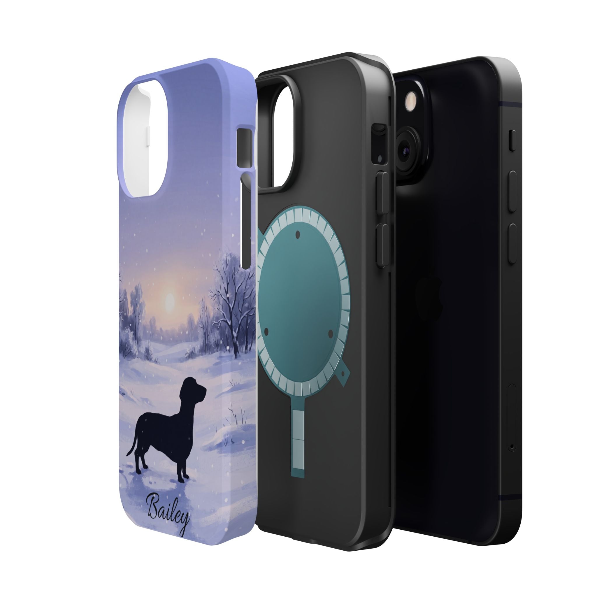 Personalized Dachshund Winter Snow Phone Case — Wireless Charging Cover