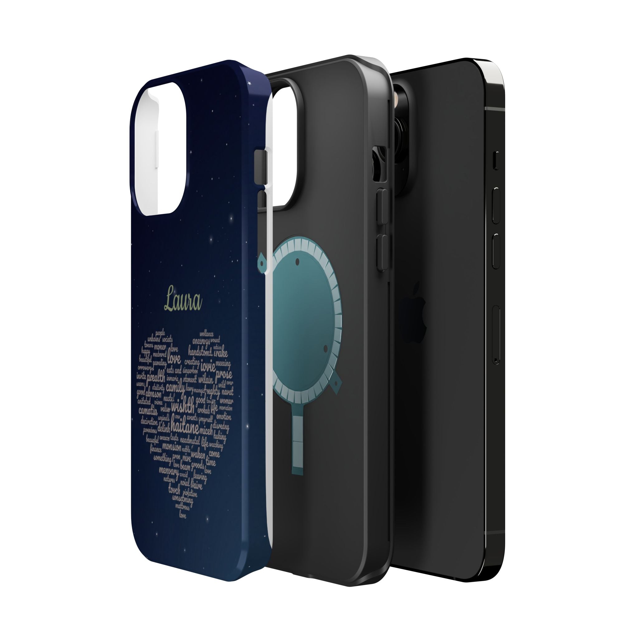 Personalized Teacher Heart Word Art Phone Case — Navy Wireless Charging Cover