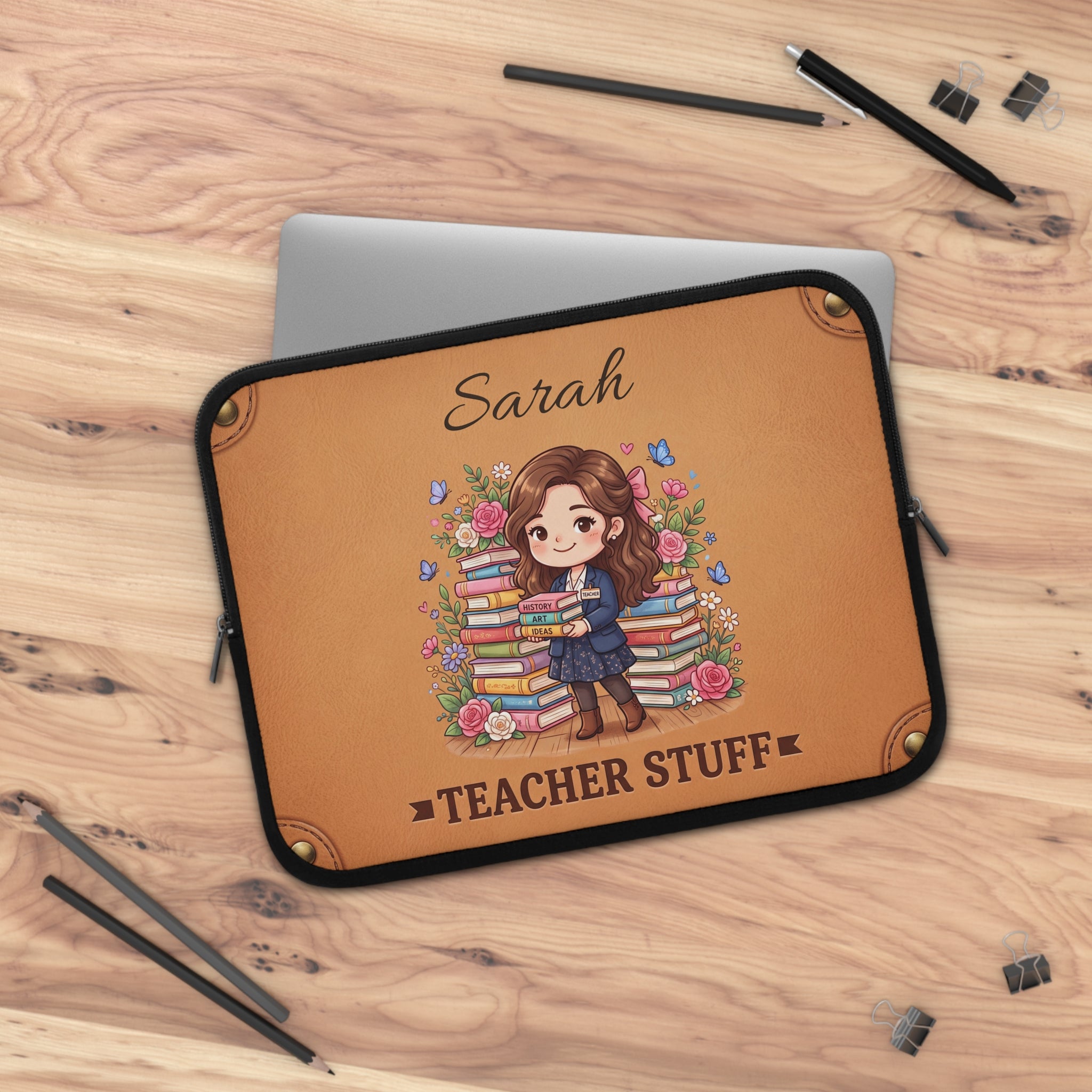 Personalized Teacher Laptop Sleeve | Custom Name Gift | Leather-Look Book Lover Case | Teacher Appreciation Gift