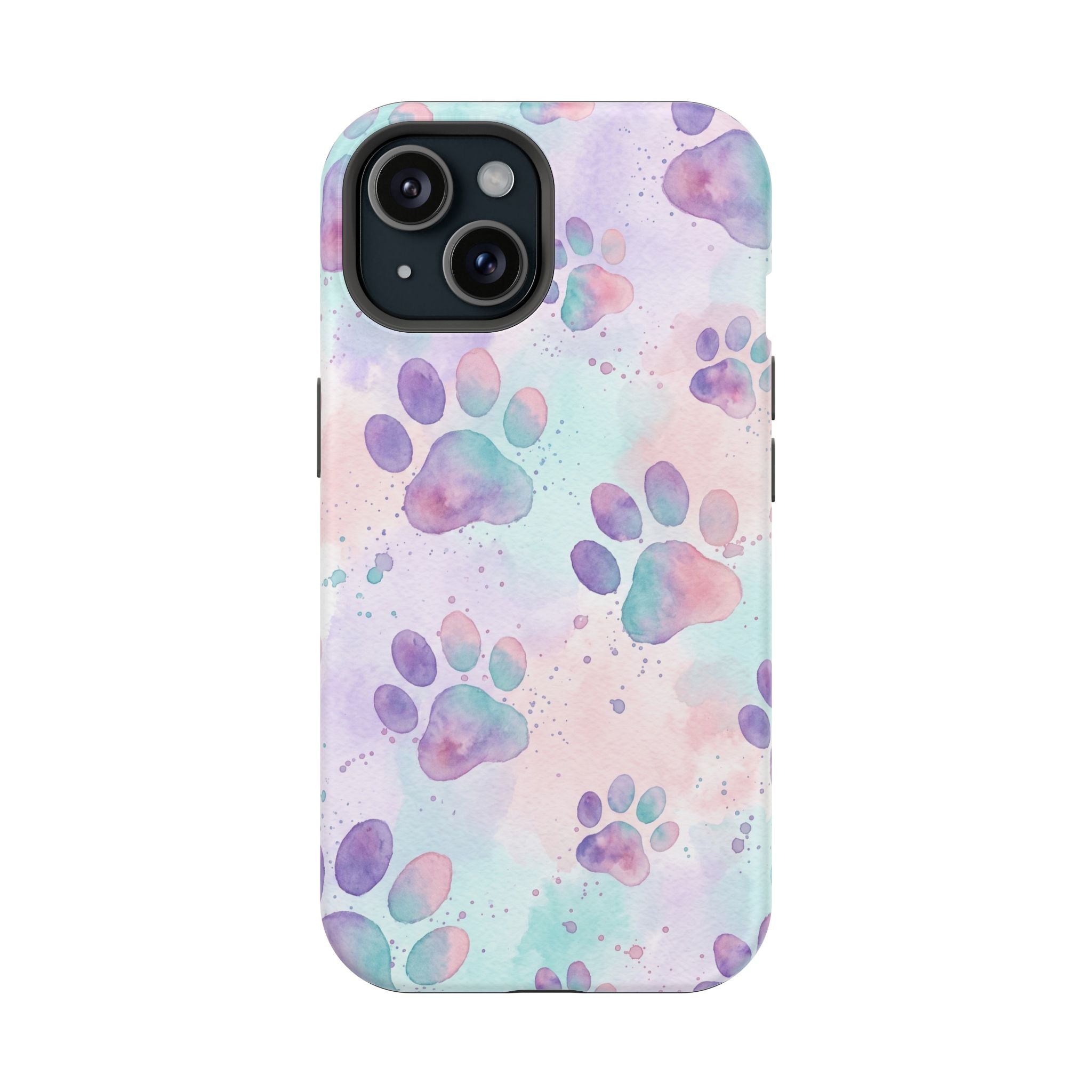 Watercolor Paw Print Phone Case — Impact-Resistant Wireless Charging Cover