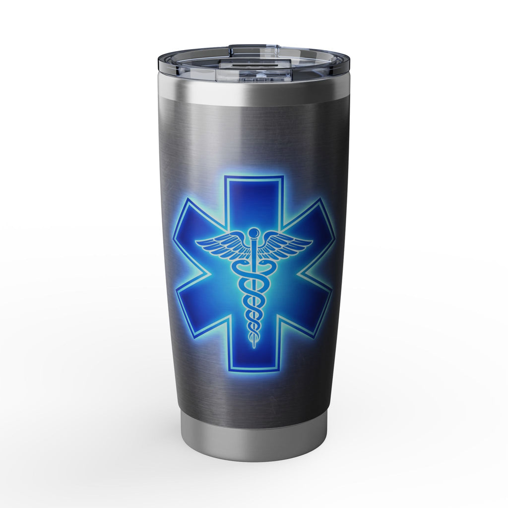 Paramedic/EMT 20oz Tumbler – Blue Glow Star of Life on Steel