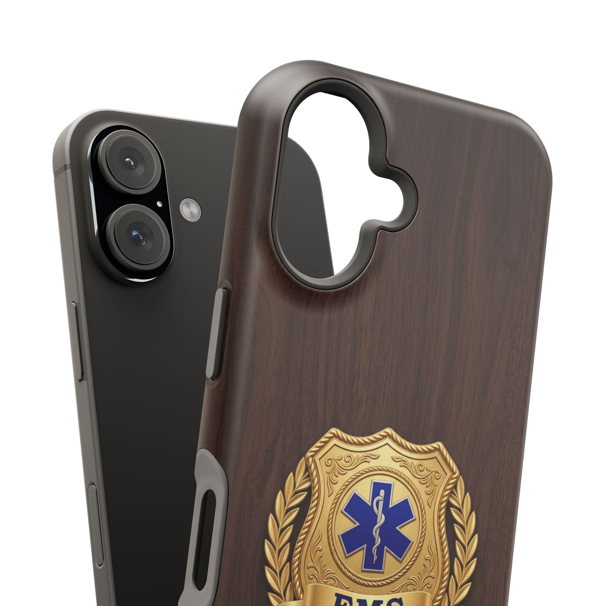 Gold EMS Laurel Badge Wood Phone Case — Magnetic Wireless Charging Cover