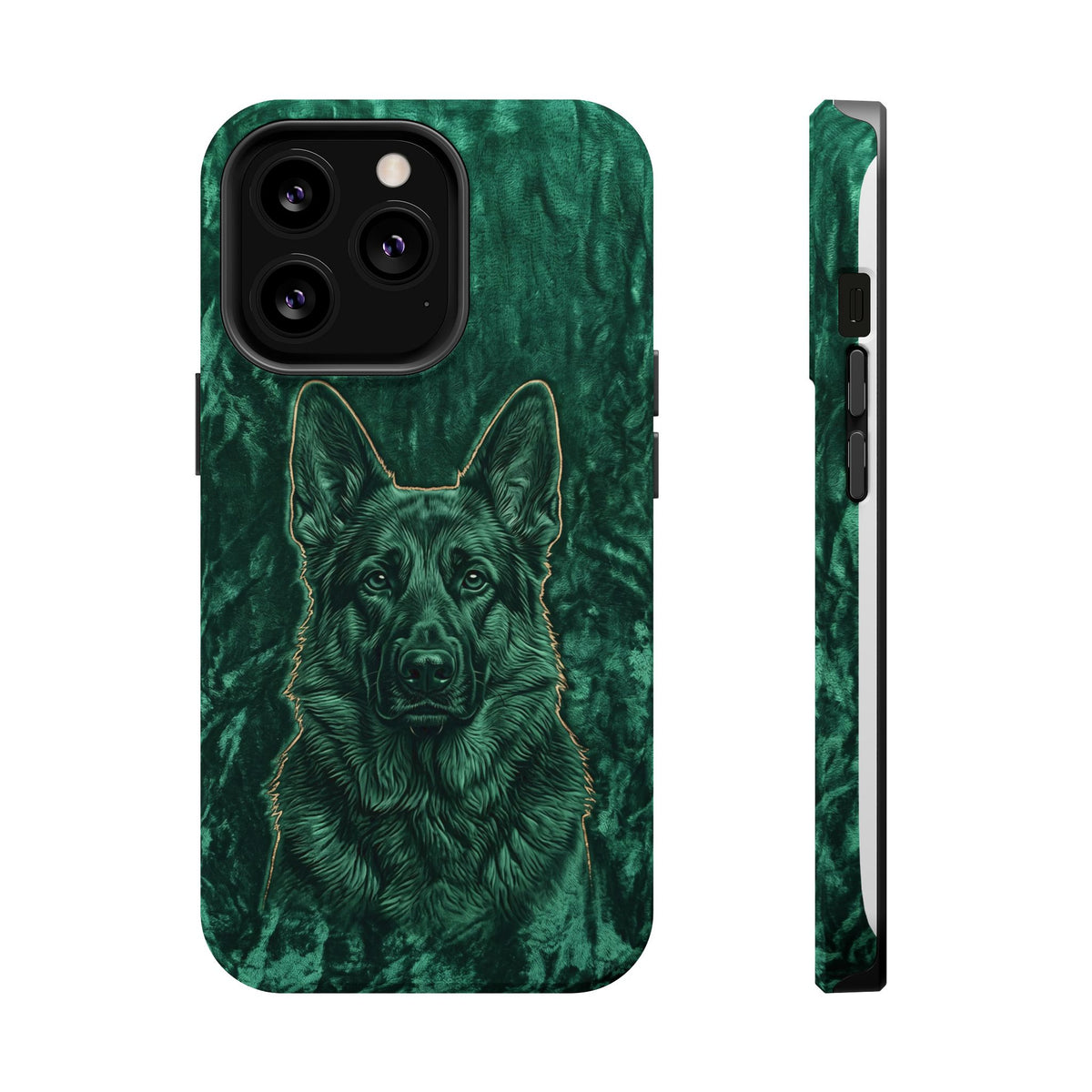 German Shepherd Phone Case | Emerald Velvet Art — Tough Magnetic Case with Wireless Charging